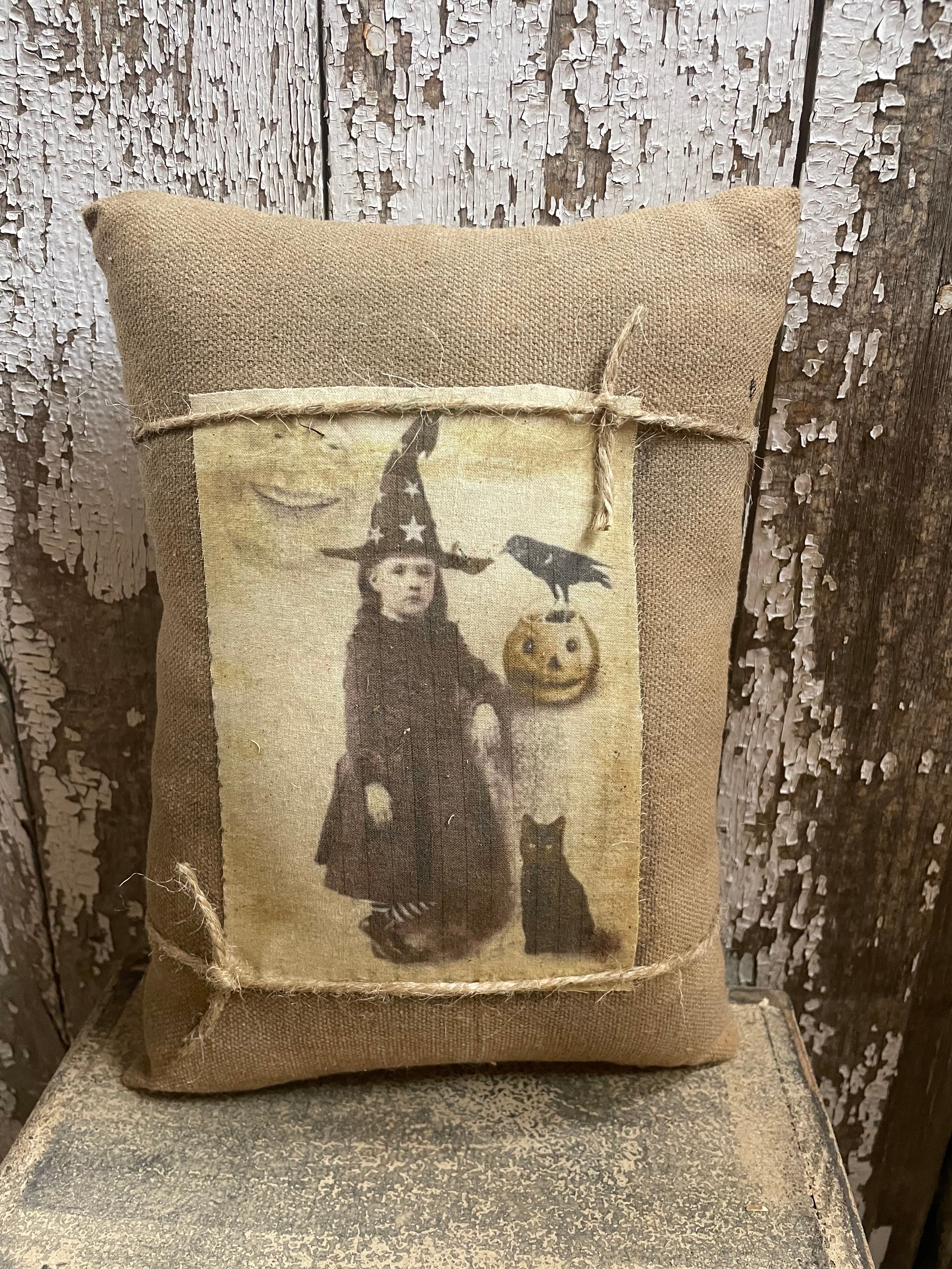 Small Primitive Fall Feedsac Pillow 10x8