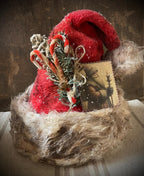 Primitive Christmas Grungy Santa Hat Shelf Sitter