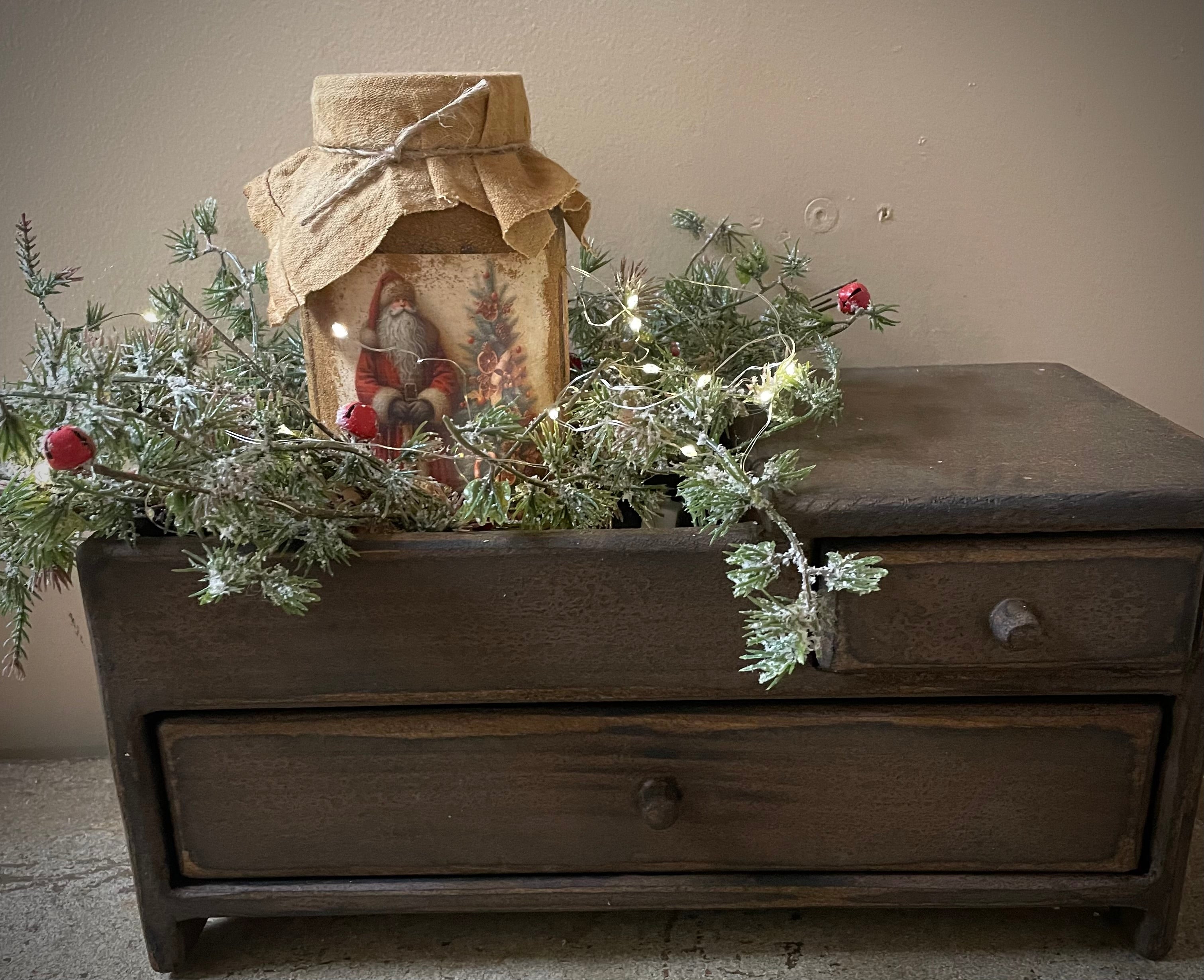 Primitive Wooden Mini Dry Sink with Drawer 14x8x7 Brown Over Mustard