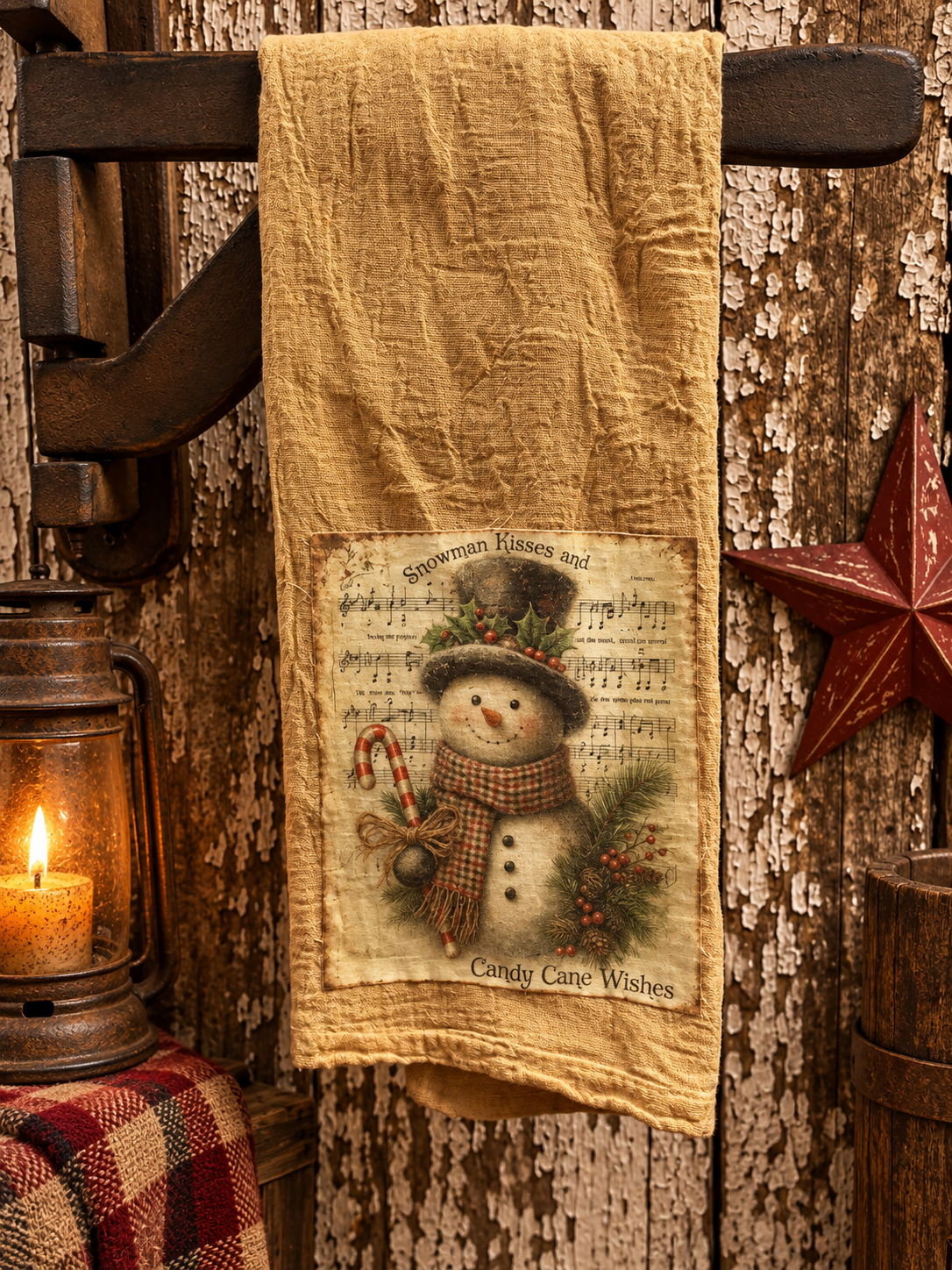 Primitive Decorative Winter Flour Sac Towel With Picture 28x29