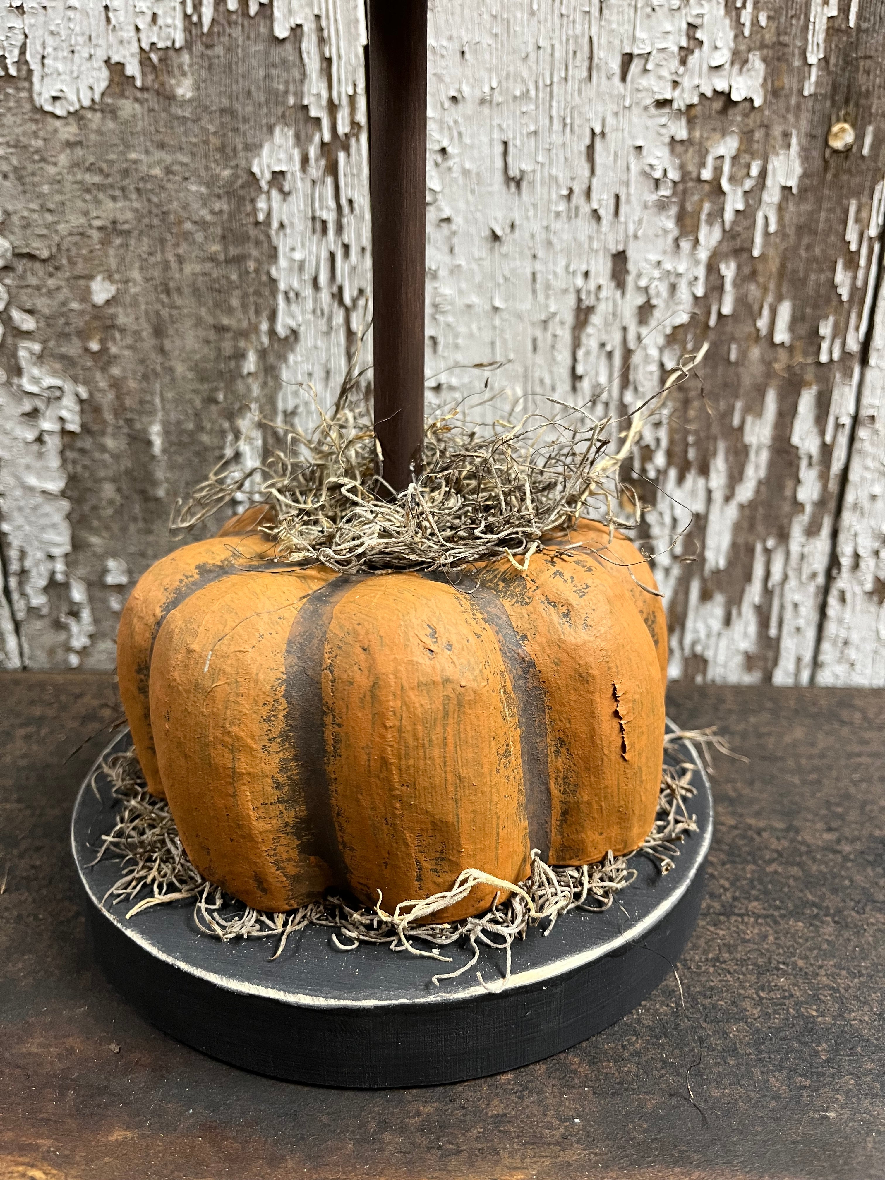 Primitive Sunflower On Pumpkin Rugged Chic 12x6