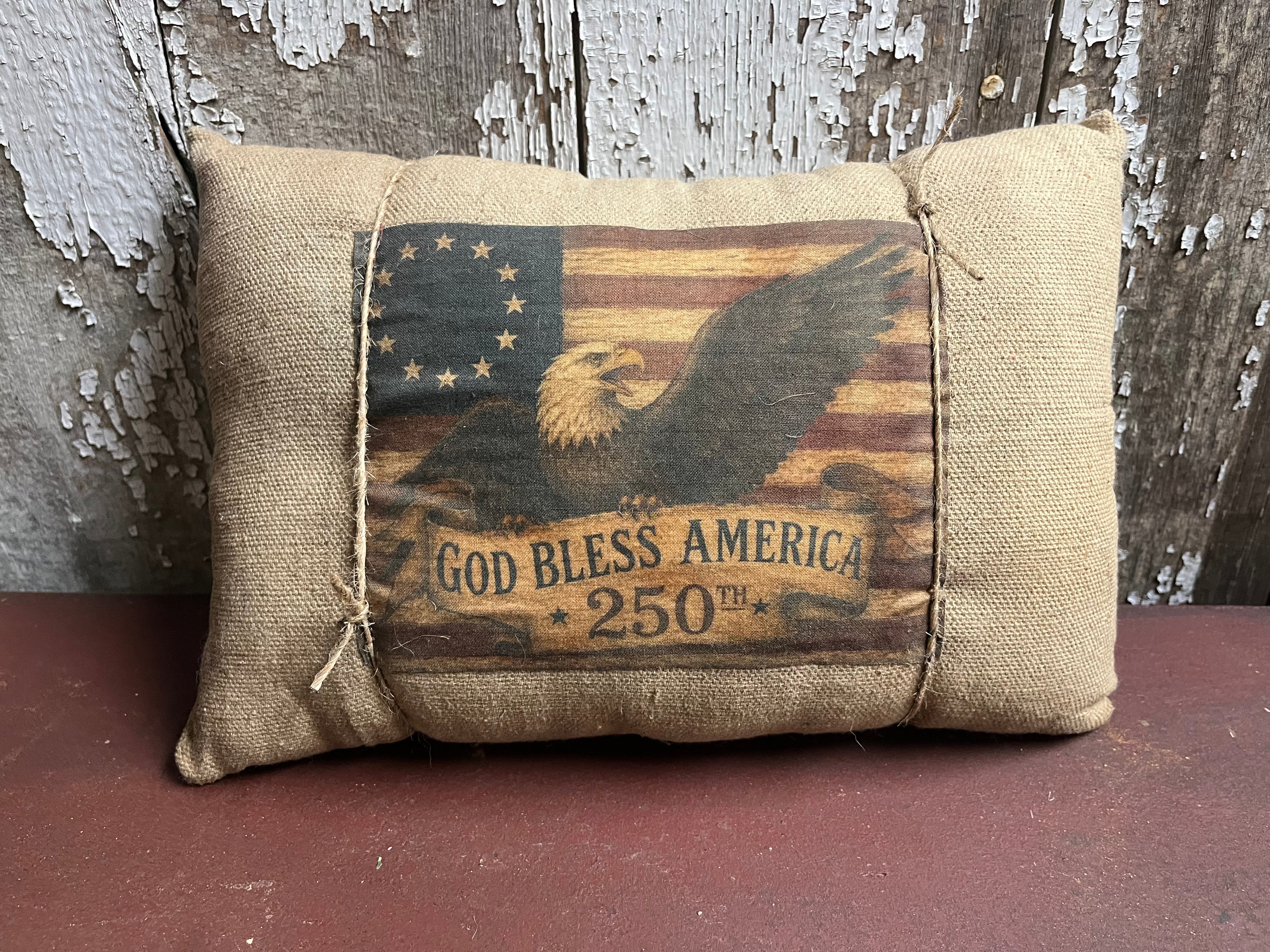 Small Primitive Americana Feedsac Pillow 10x8