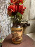 Primitive Geraniums In Jar With Picture 12x5