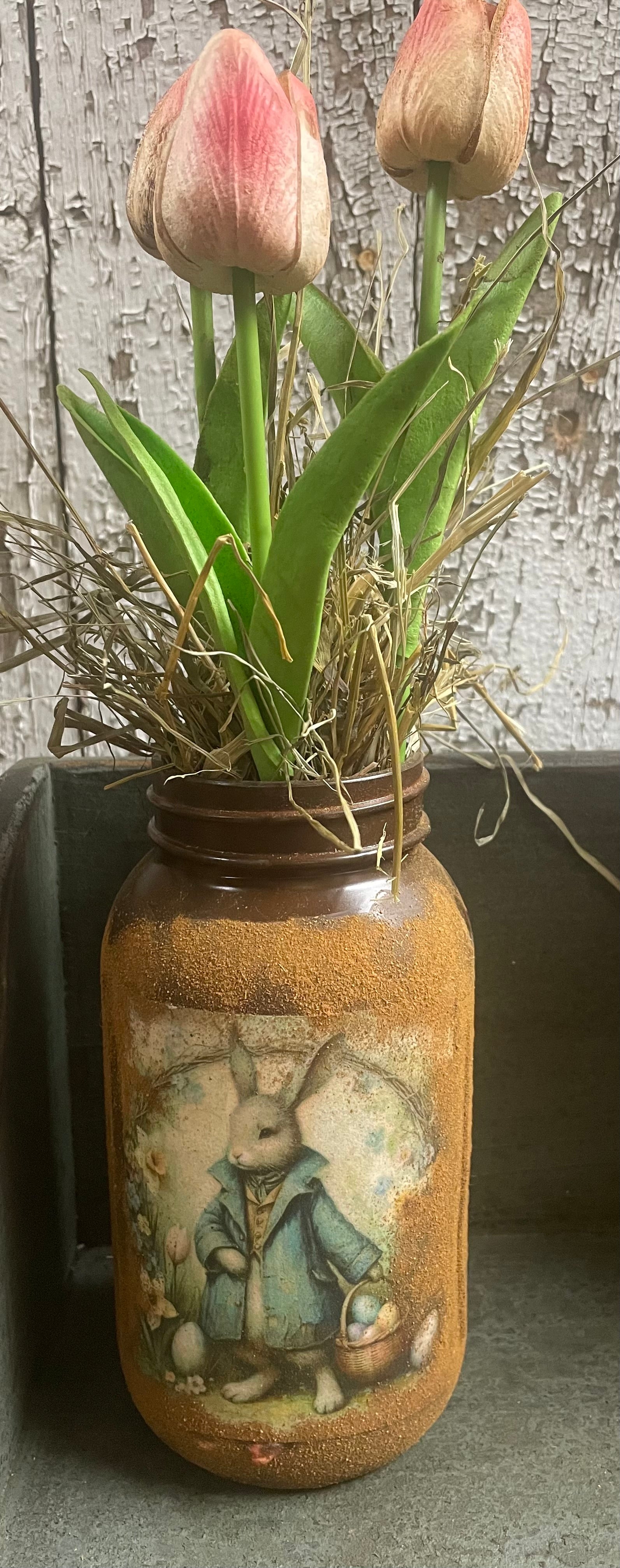 Primitive Spring Jar With Picture 12x5