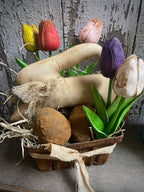 Primitive Easter Bunny In Berry Basket Gathering 10x9