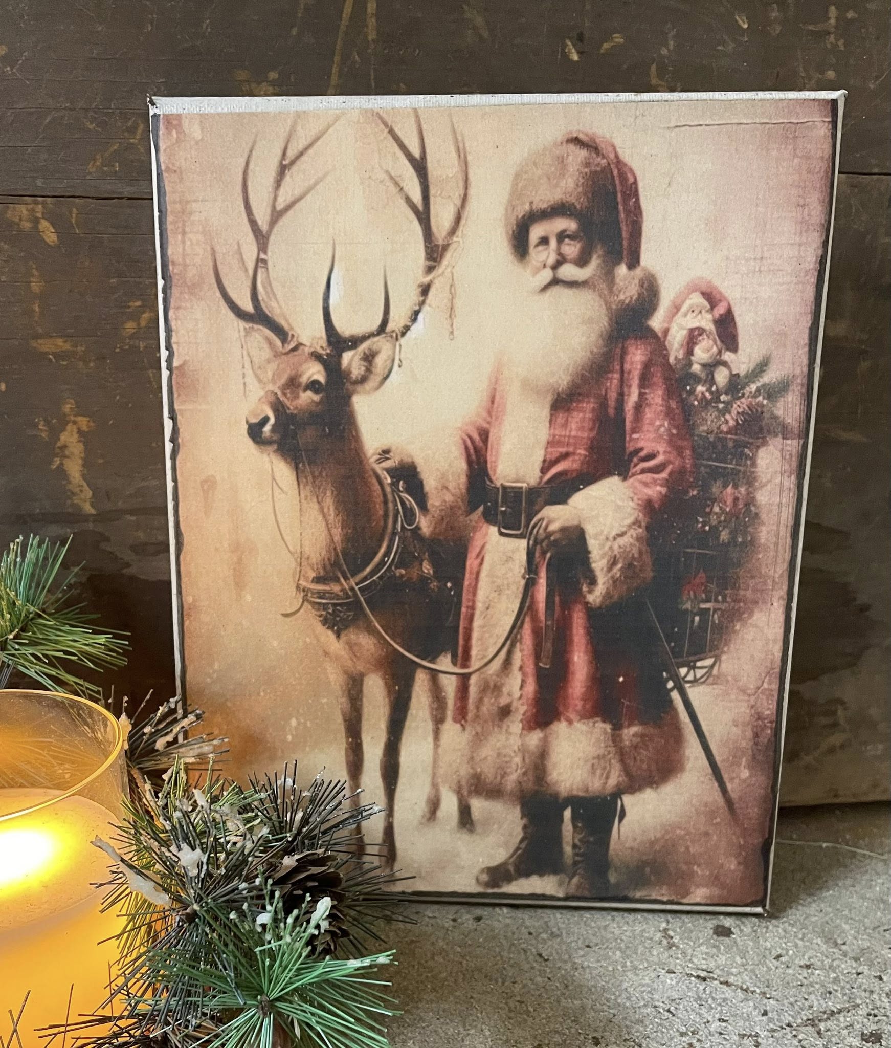 Primitive Winter Christmas Grungy Decorative Santa Canvas Print 8x10