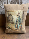 Small Primitive Easter Feedsac Pillow 10x8