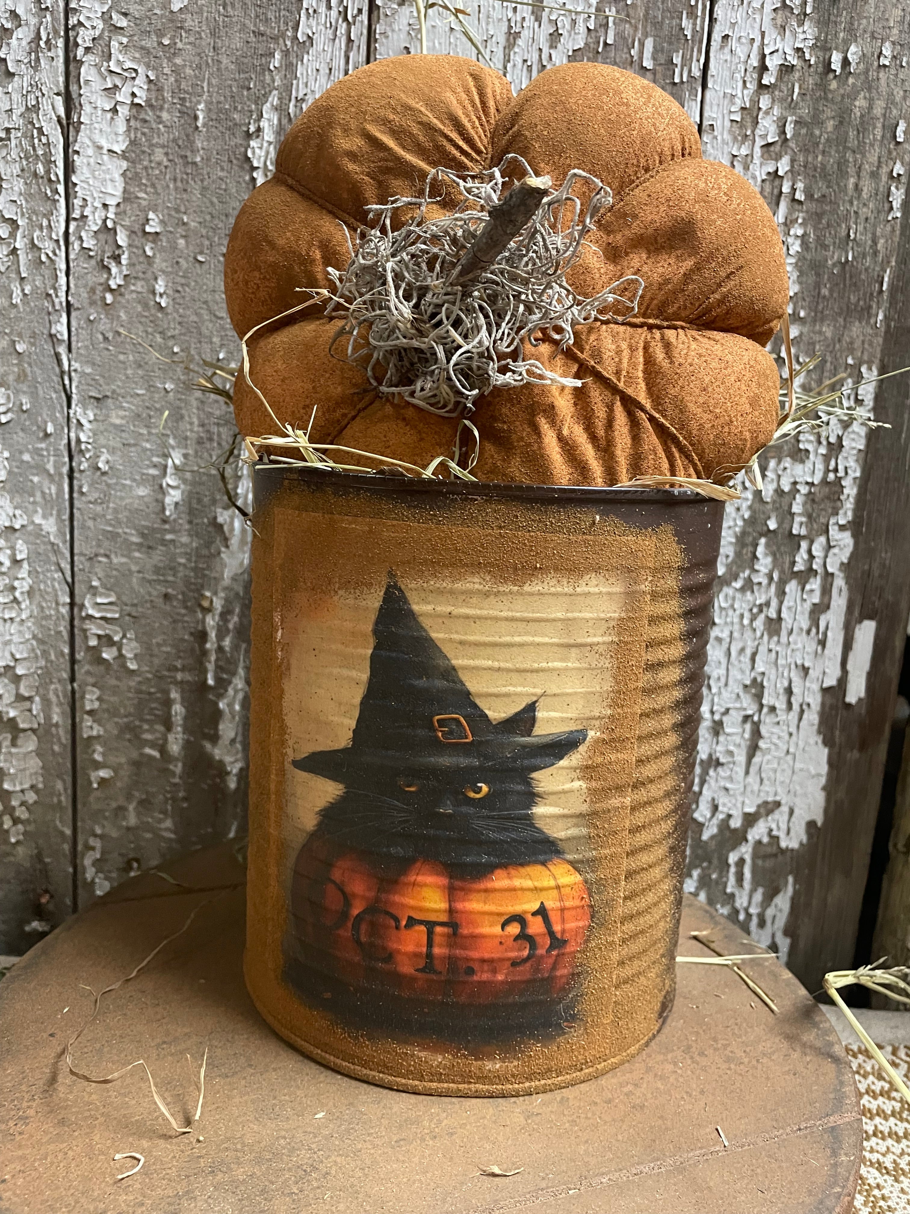 Primitive Pumpkin In Can Shelf Sitter 9x6
