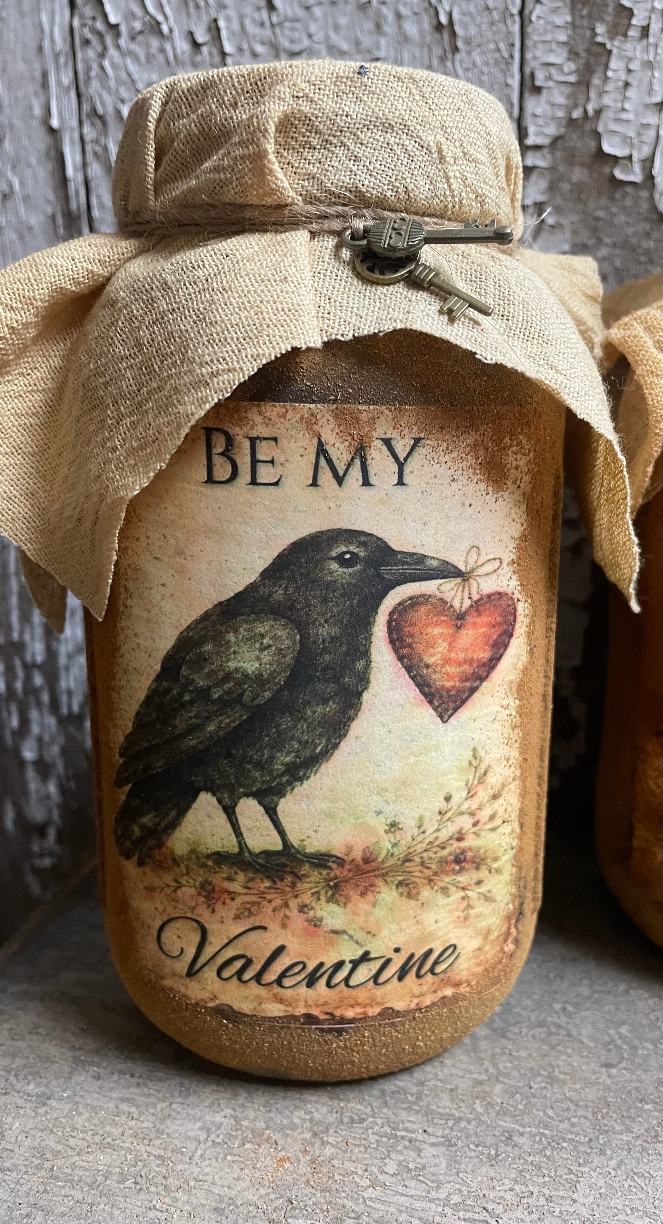 Primitive Valentines Jar With Picture And Keys 6x4