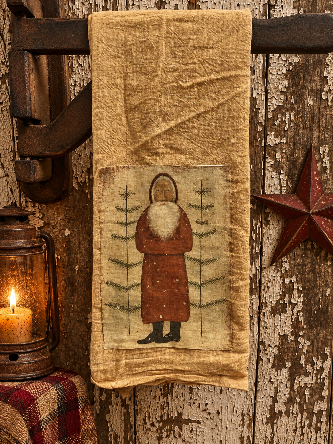 Primitive Decorative Winter Flour Sac Towel With Picture 28x29
