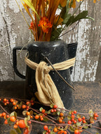 Primitive Flowers In Antique Enamelware Coffee Pot Gathering 8x16