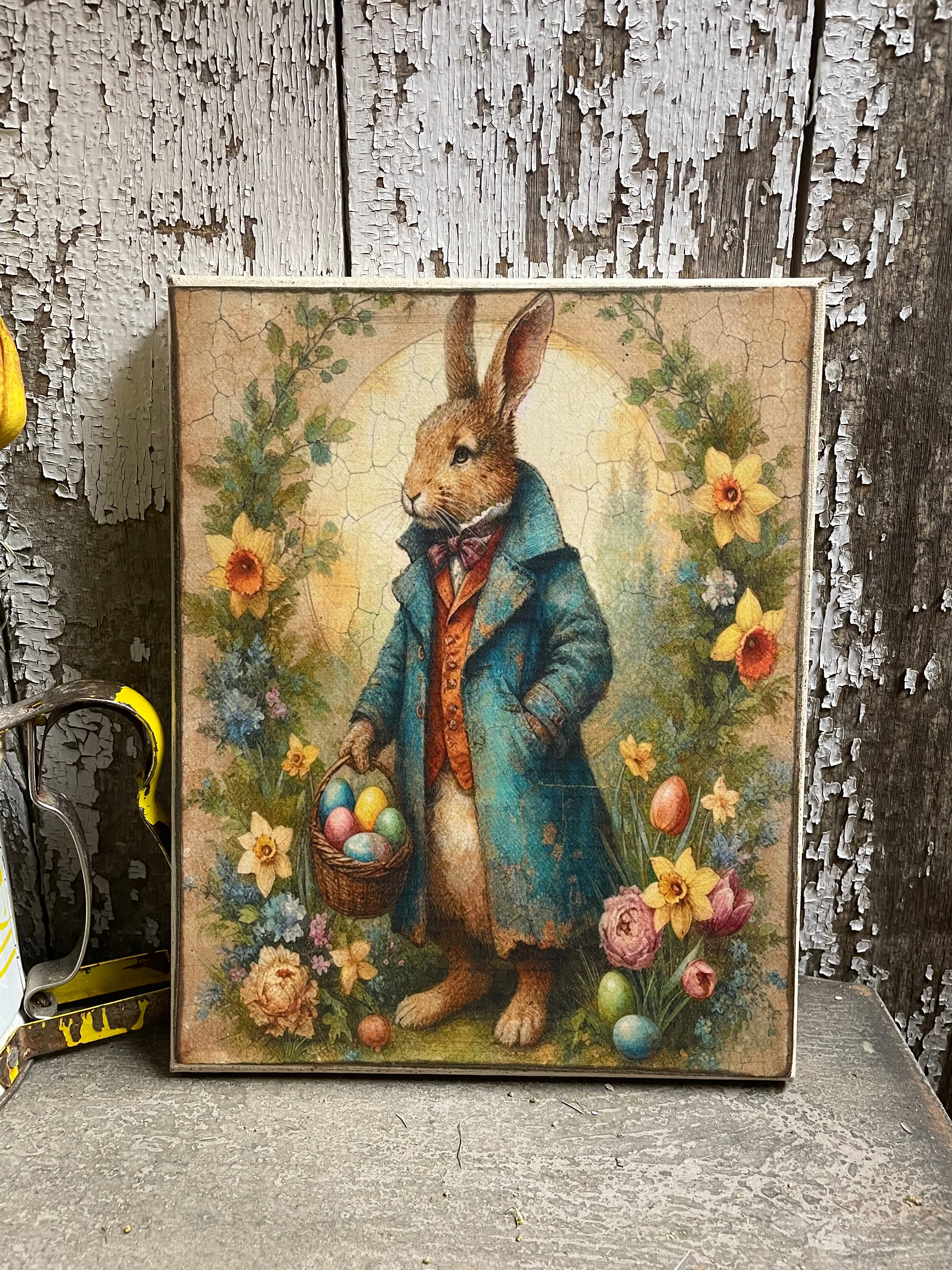Primitive Easter Grungy Decorative Canvas Print 8x10