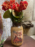 Primitive Geraniums In Jar With Picture 12x5