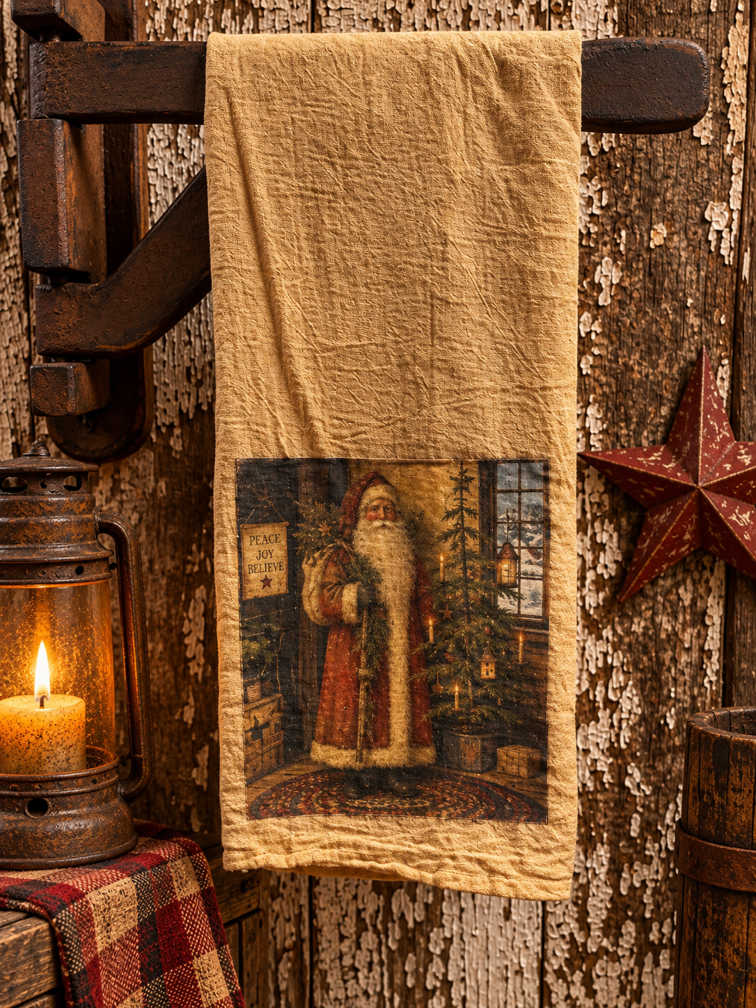 Primitive Decorative Winter Flour Sac Towel With Picture 28x29