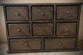 Primitive Wooden Eight Drawer Apothecary 18x12x8 Brown Over Mustard