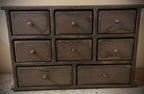 Primitive Wooden Eight Drawer Apothecary 18x12x8 Brown Over Mustard