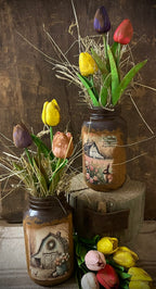 Primitive Spring Jar With Picture 12x4