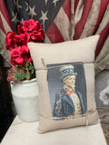 Small Primitive Americana Feedsac Pillow 10x8