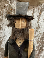 Primitive Abe Doll On Stand 16x5