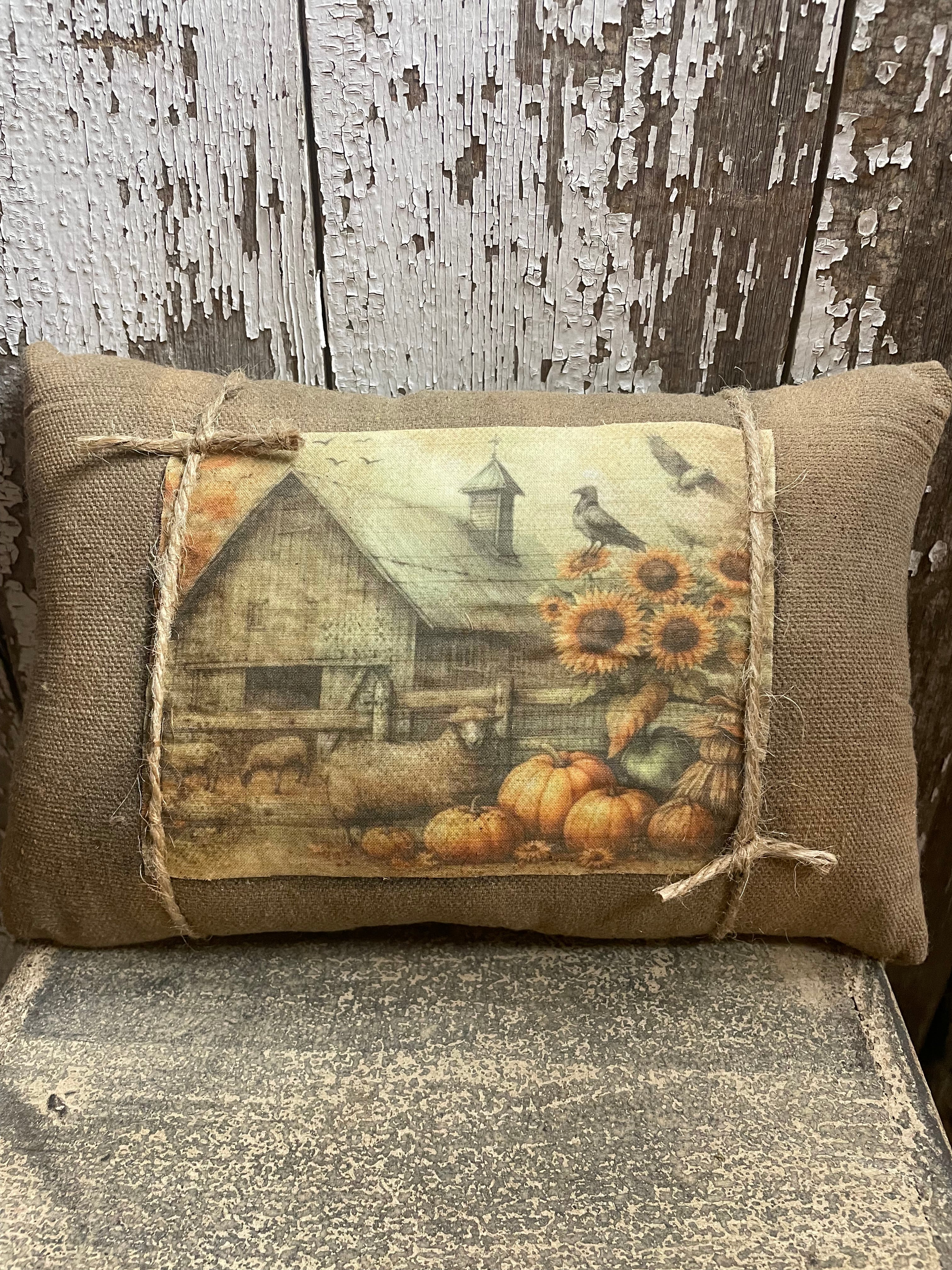 Small Primitive Fall Feedsac Pillow 10x8