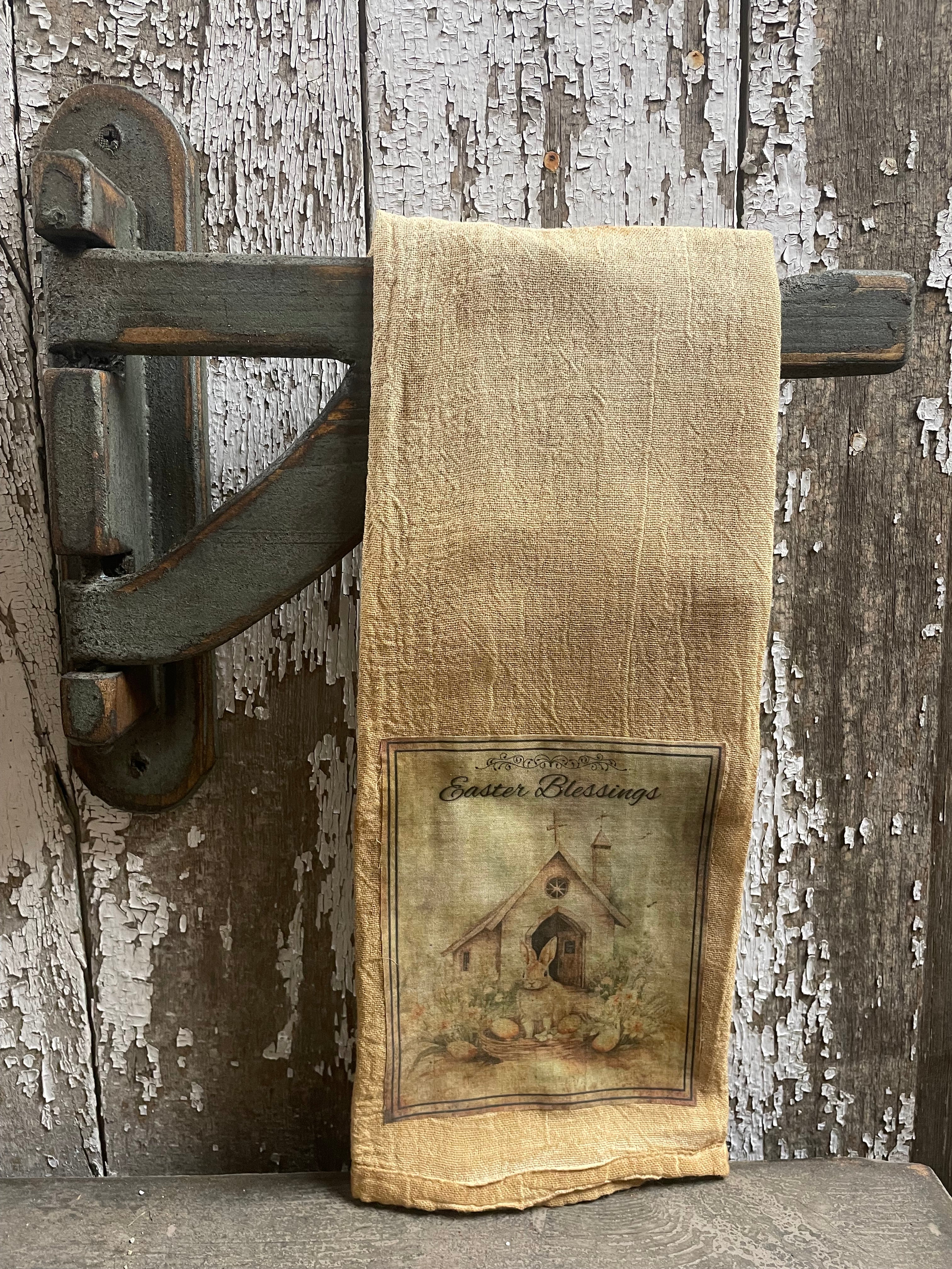 Primitive Decorative Easter Flour Sac Towel With Picture 28x29