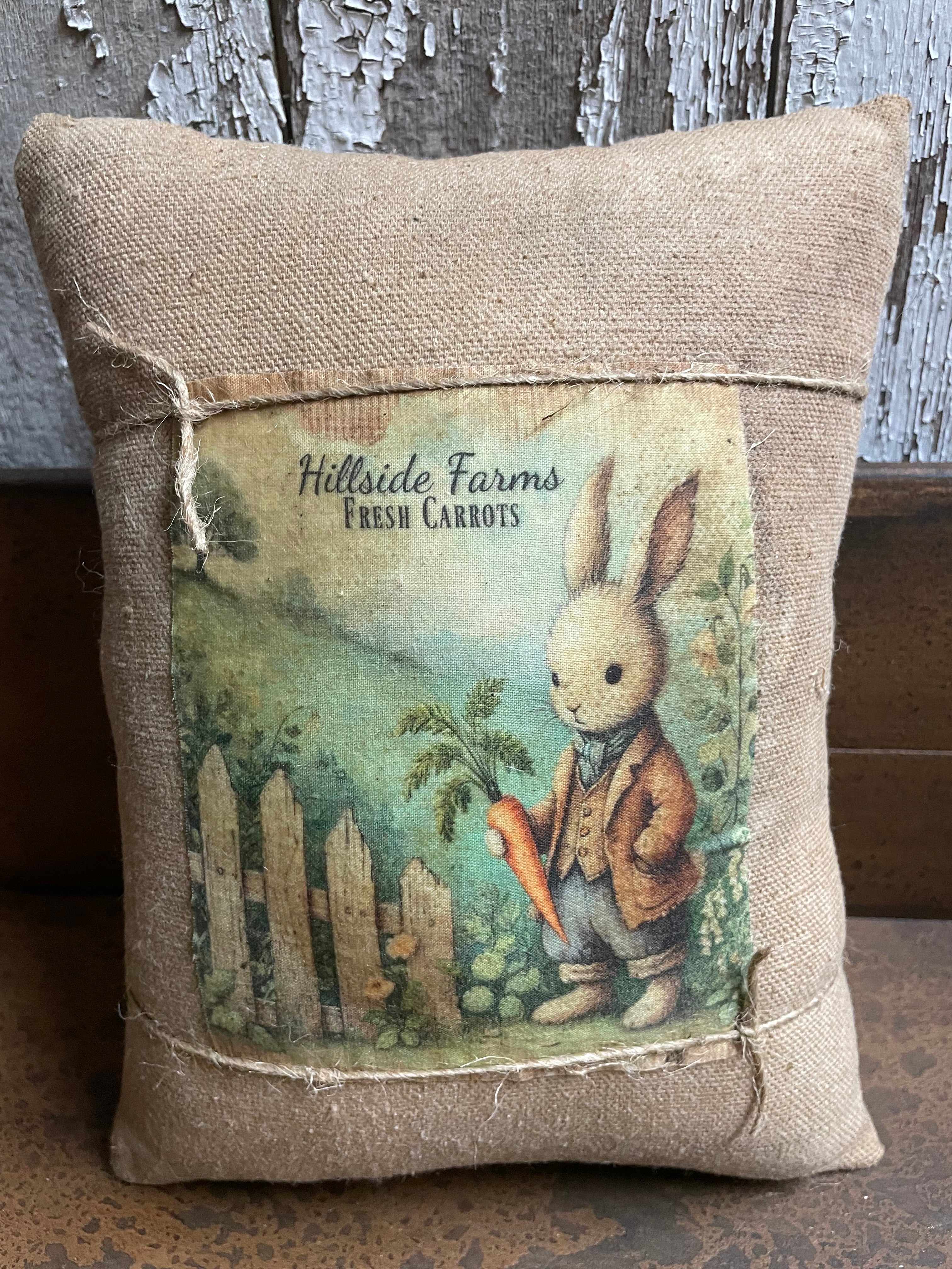 Small Primitive Easter Feedsac Pillow 10x8