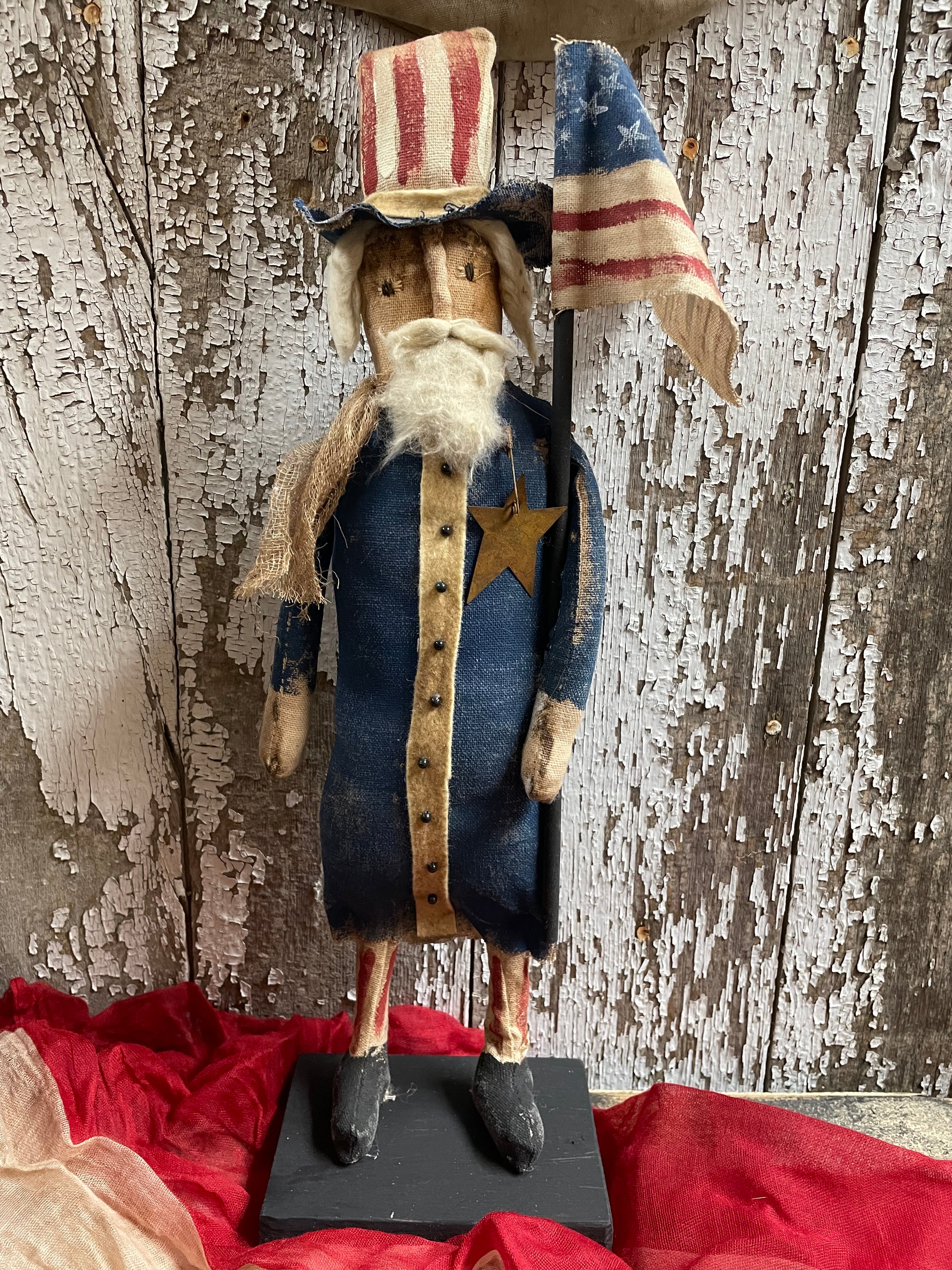 Primitive Sam Doll On Stand 16x5