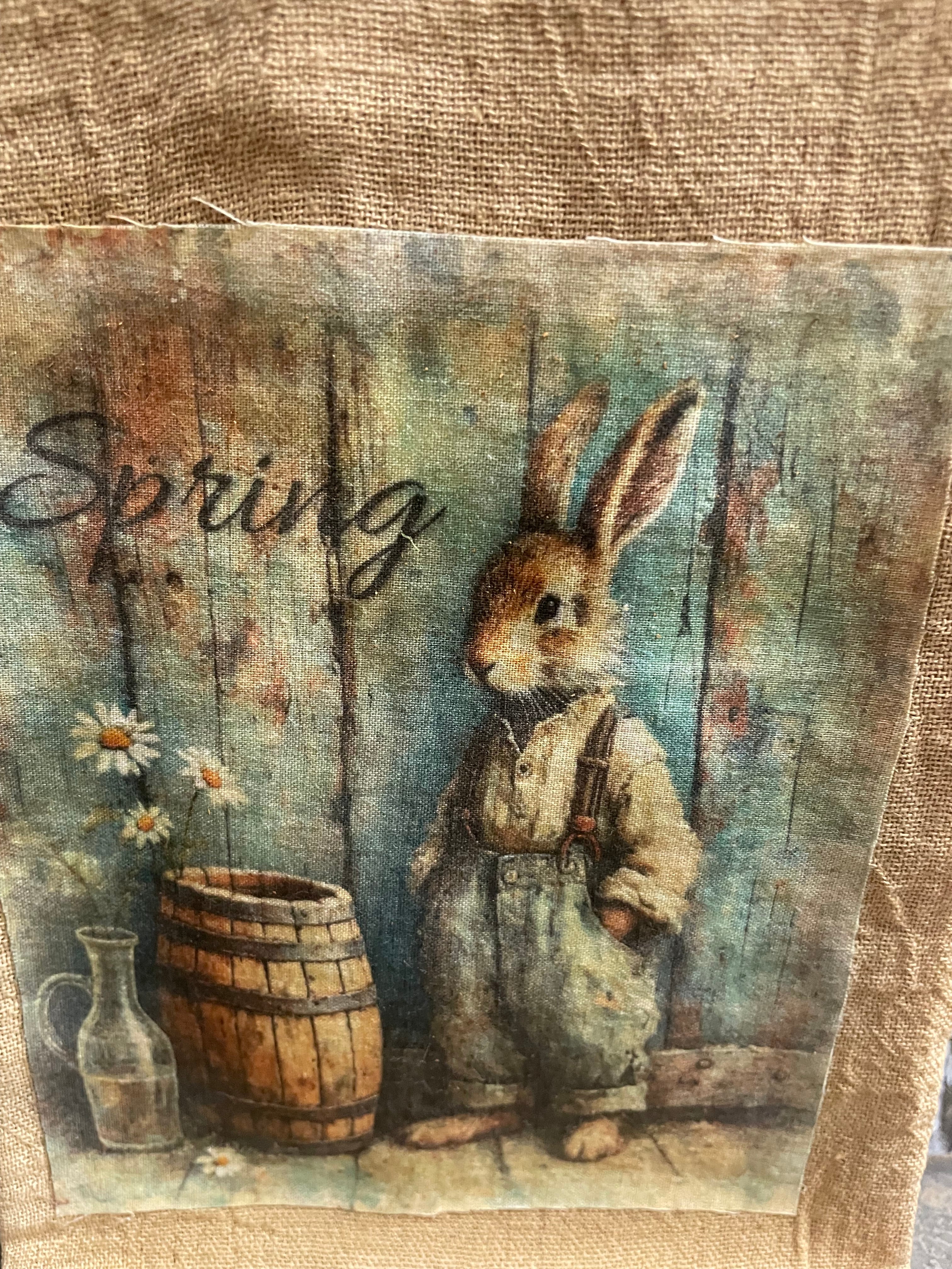 Primitive Decorative Easter Flour Sac Towel With Picture 28x29