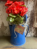 Primitive Geraniums In Antique Tea Pot Gathering 15x8