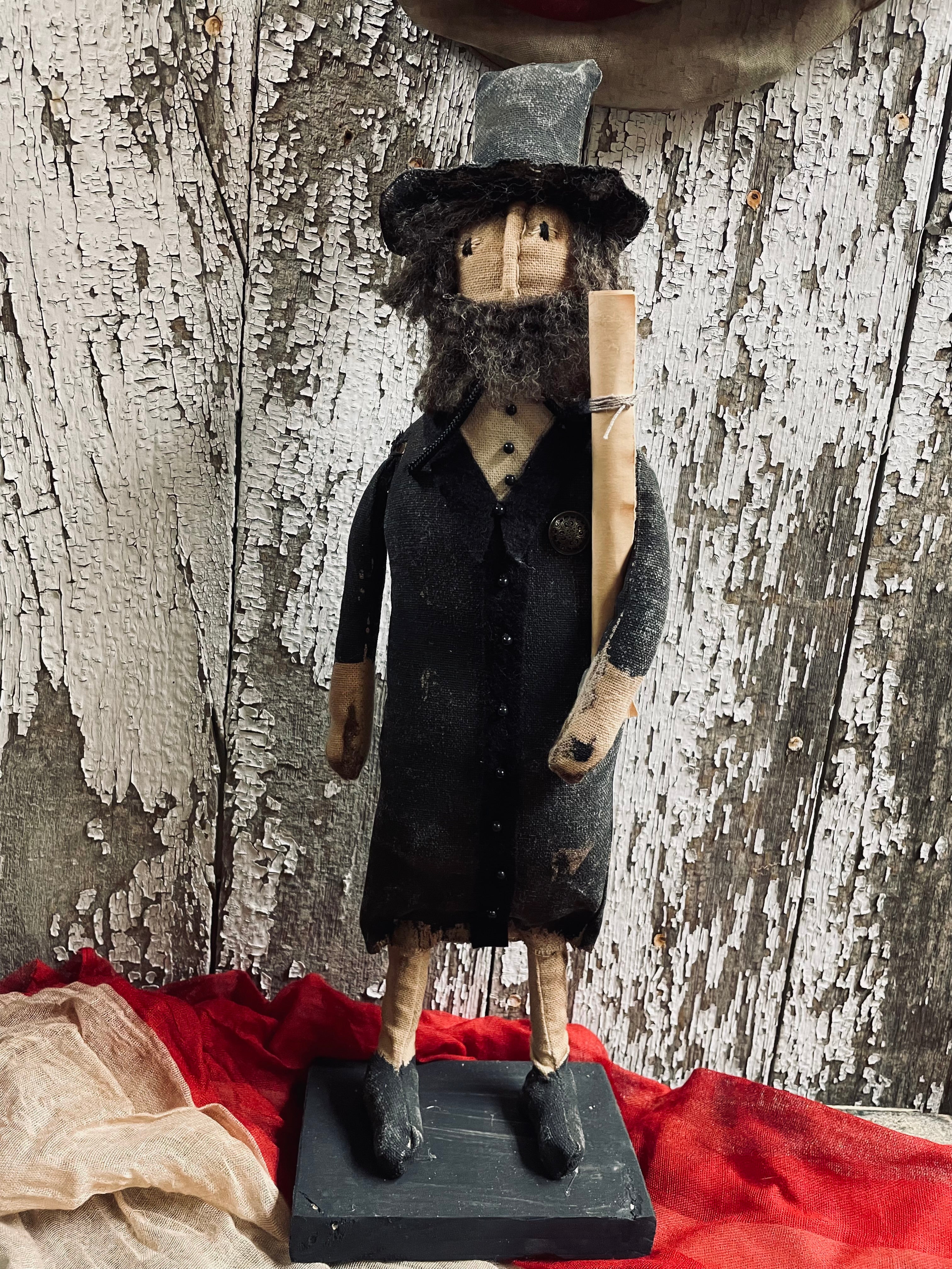 Primitive Abe Doll On Stand 16x5