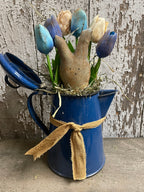 6 Primitive Tulips And Peep In Antique Tea Pot Gathering 12x8