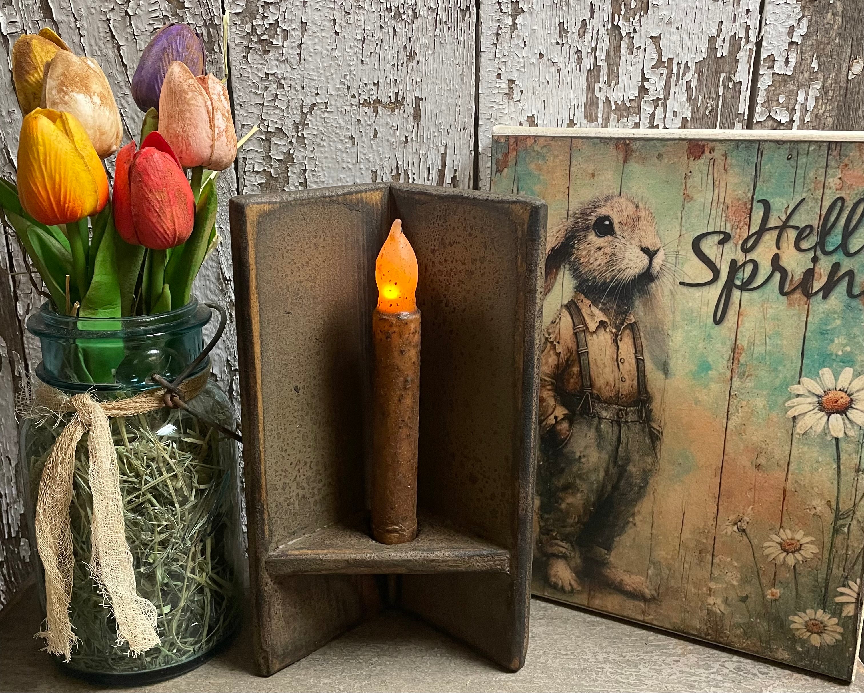 Primitive Corner Sconce With Candle 9x3x4 Pepper Gray