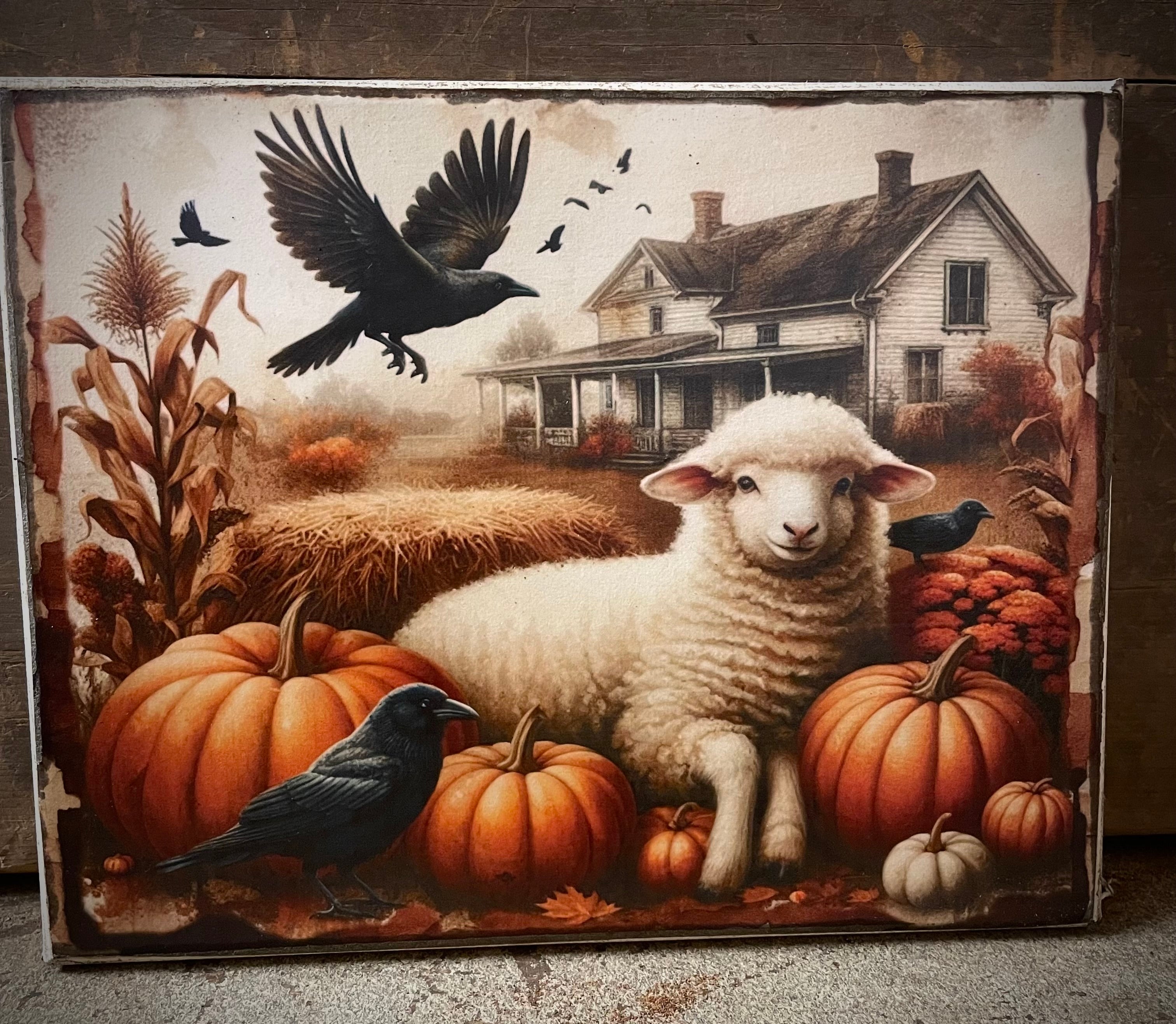 Primitive Fall Grungy Decorative Canvas Print 8x10
