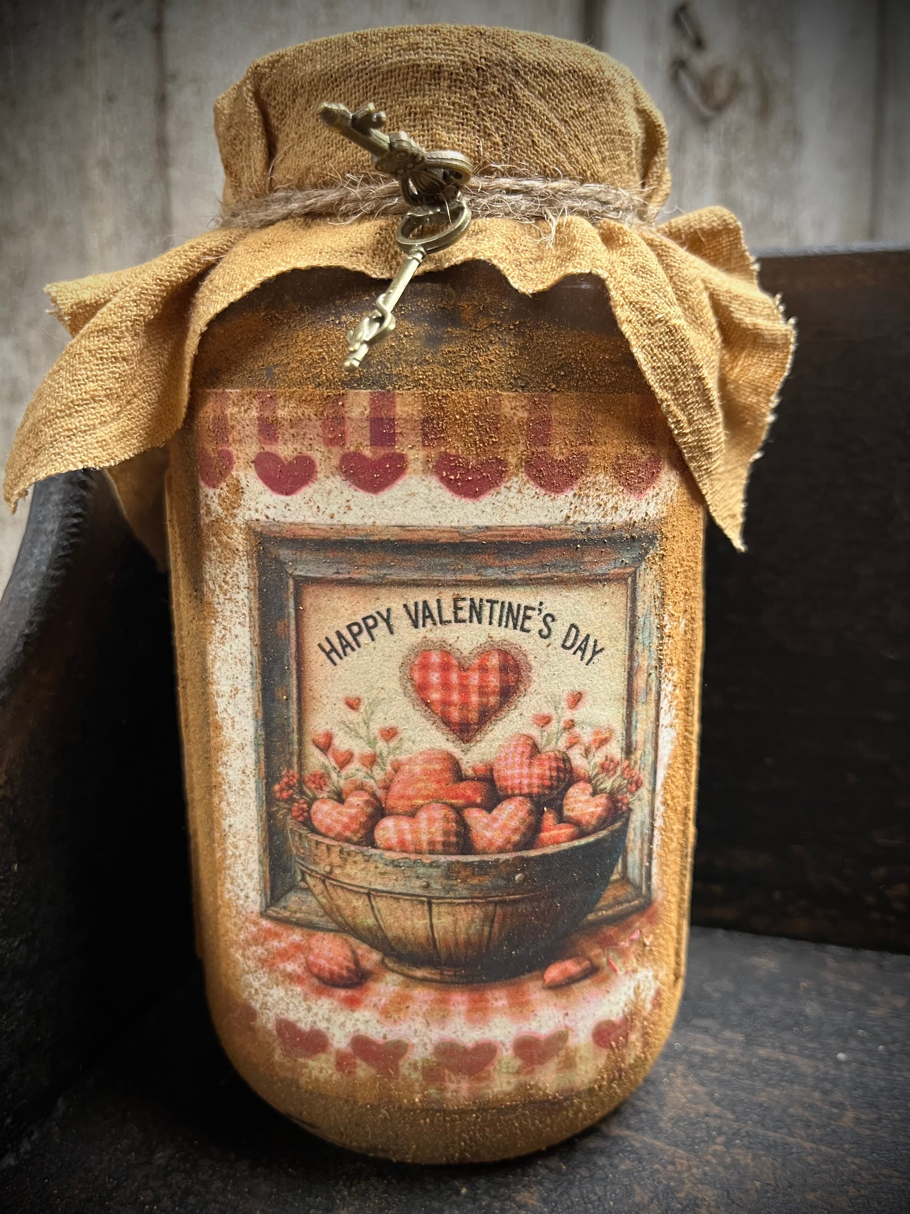 Primitive Valentines Jar With Picture And Keys 6x4