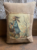 Small Primitive Easter Feedsac Pillow 10x8
