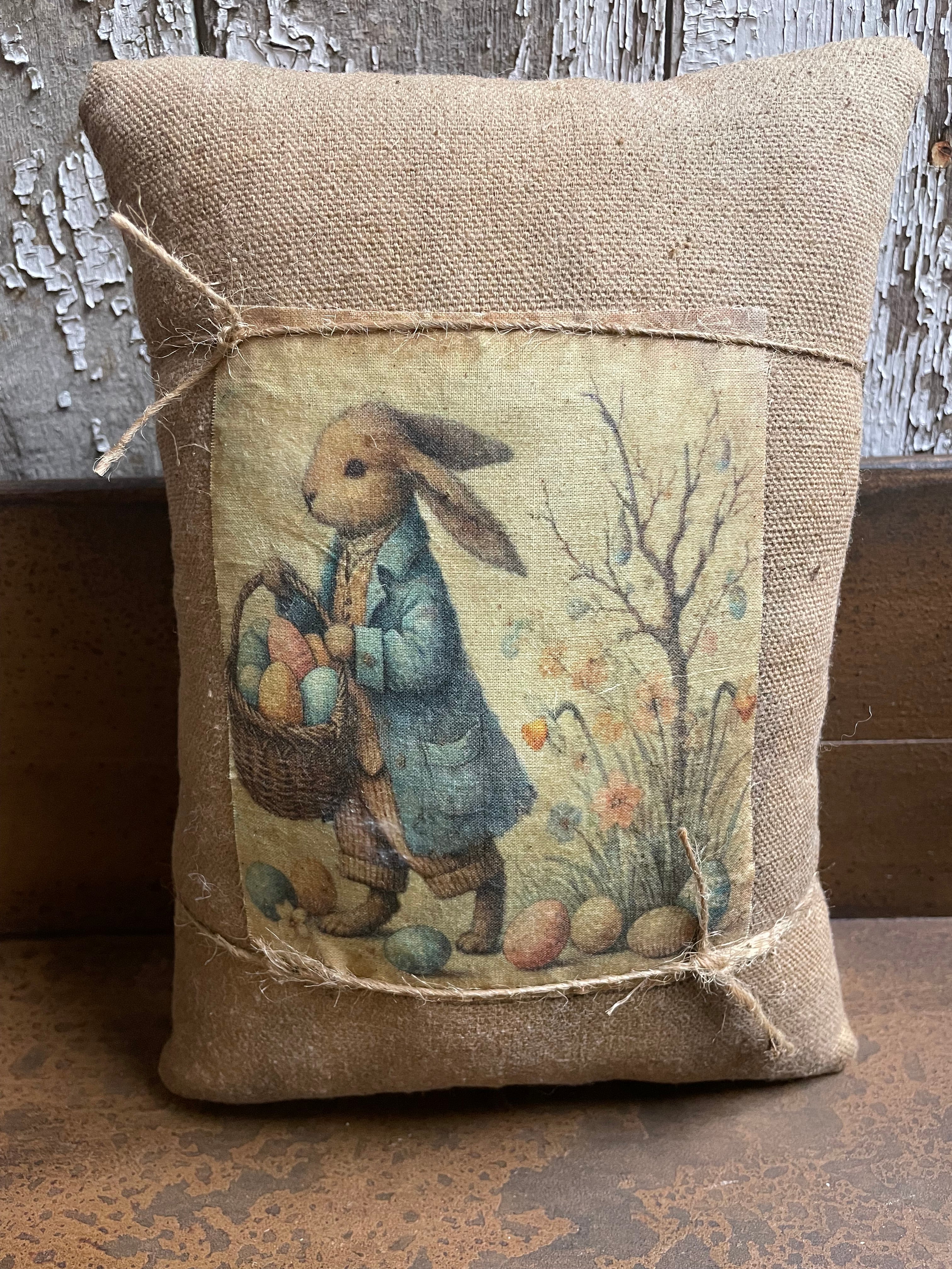 Small Primitive Easter Feedsac Pillow 10x8