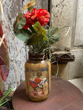 Primitive Geraniums In Jar With Picture 12x5