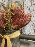 Primitive Valentines Coverlet Hearts In Antique Sifter Gathering 12x9