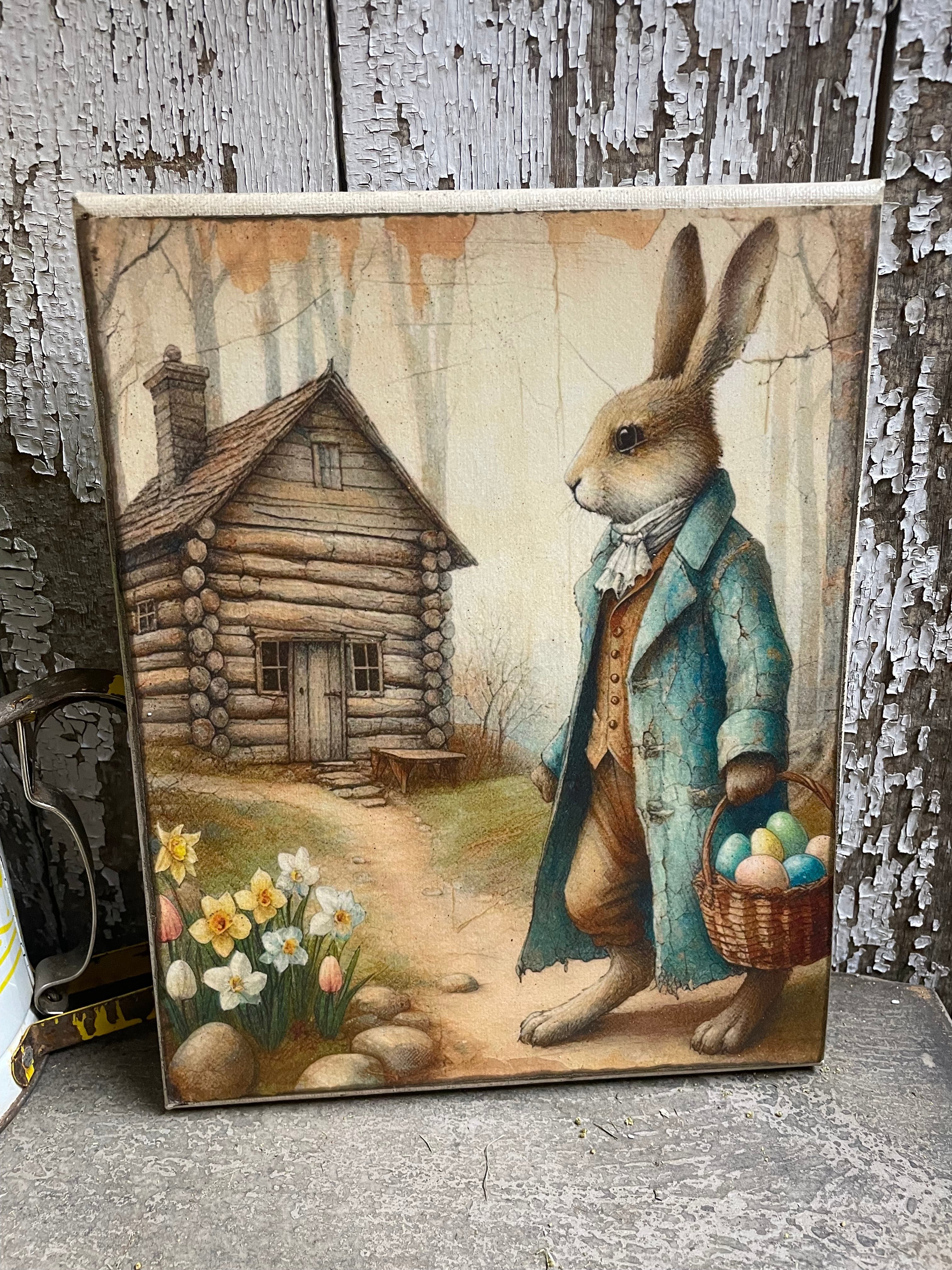 Primitive Easter Grungy Decorative Canvas Print 8x10
