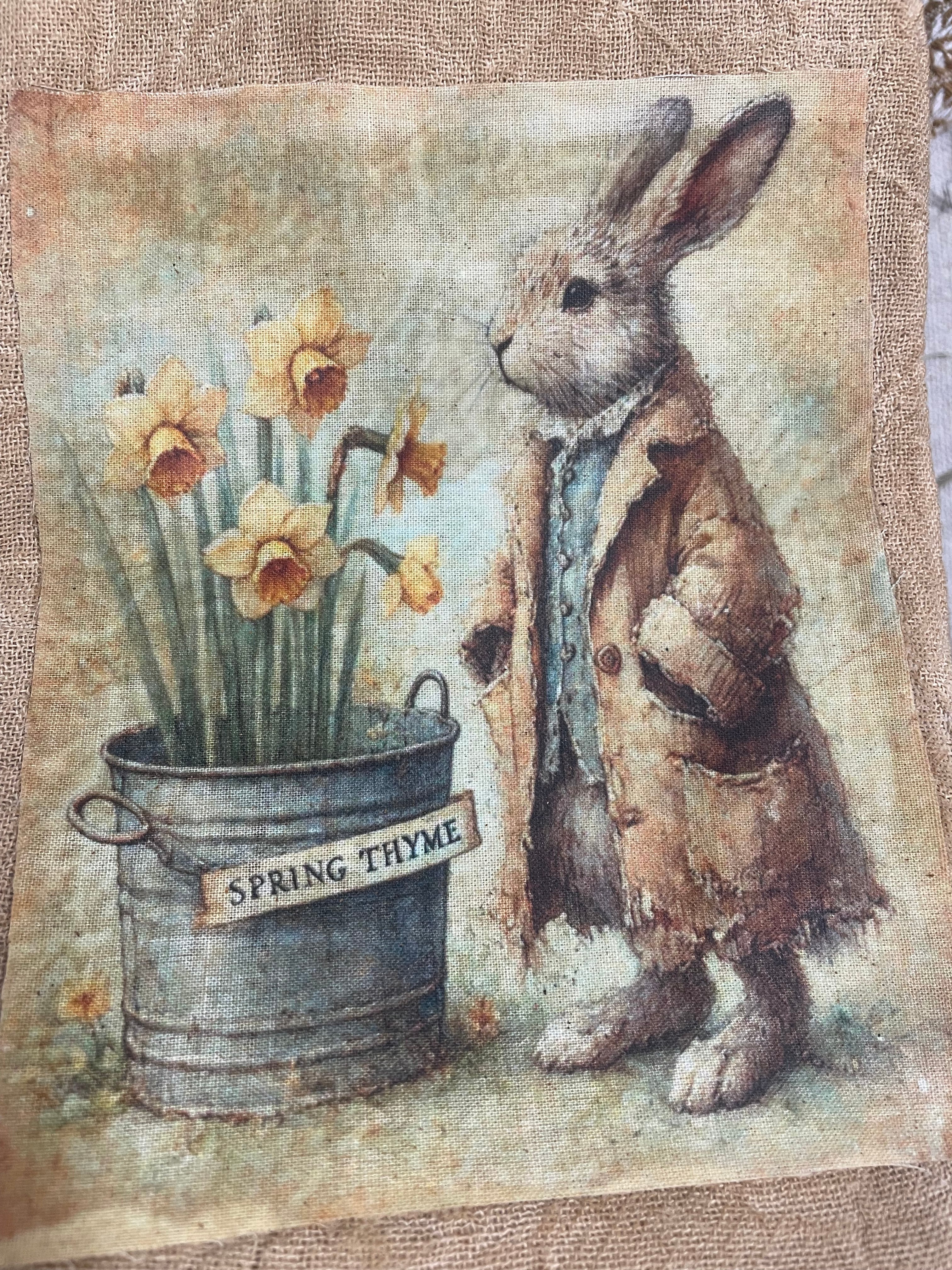 Primitive Decorative Easter Flour Sac Towel With Picture 28x29