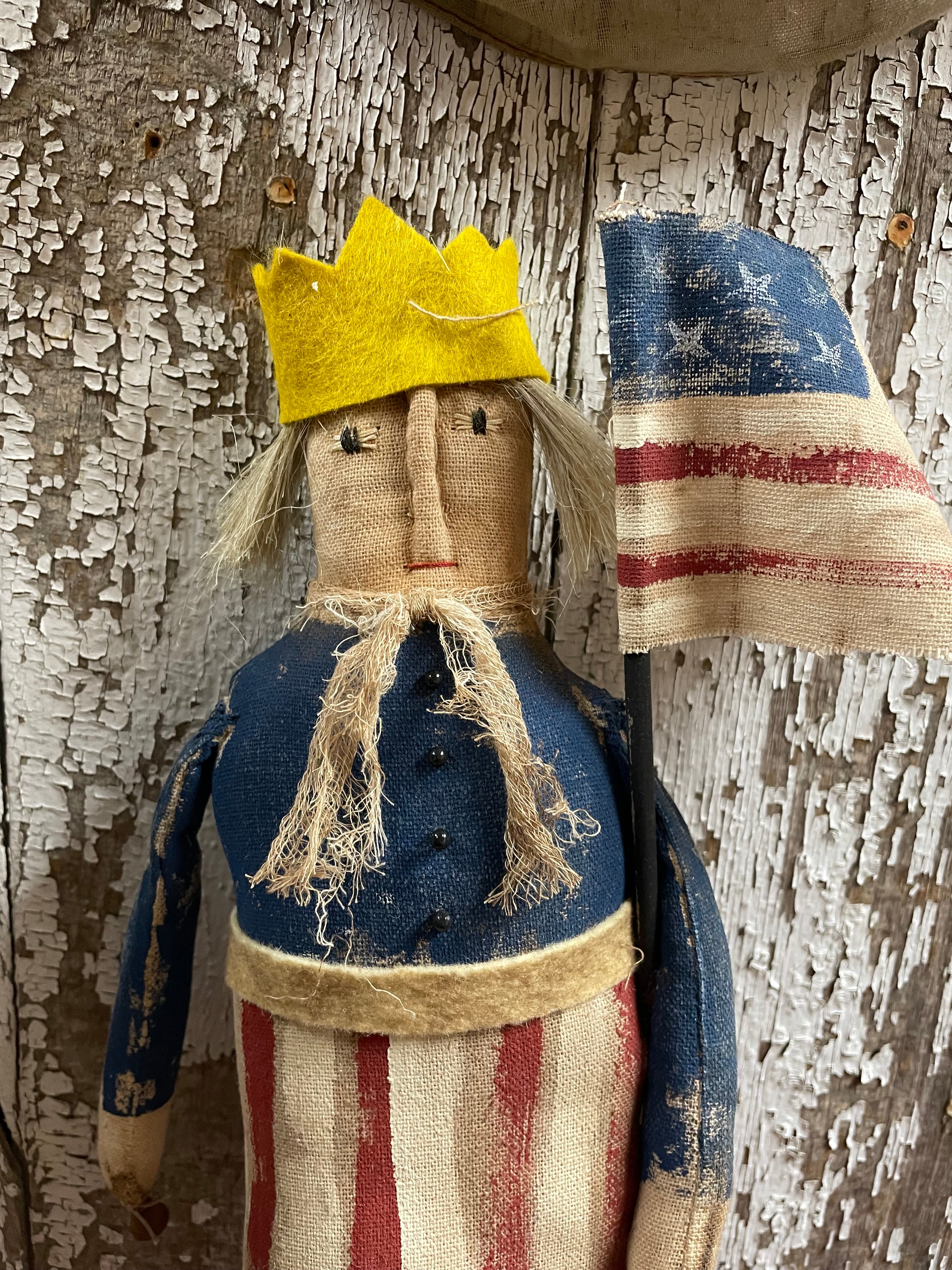 Primitive Lady Liberty Doll On Stand 15x5