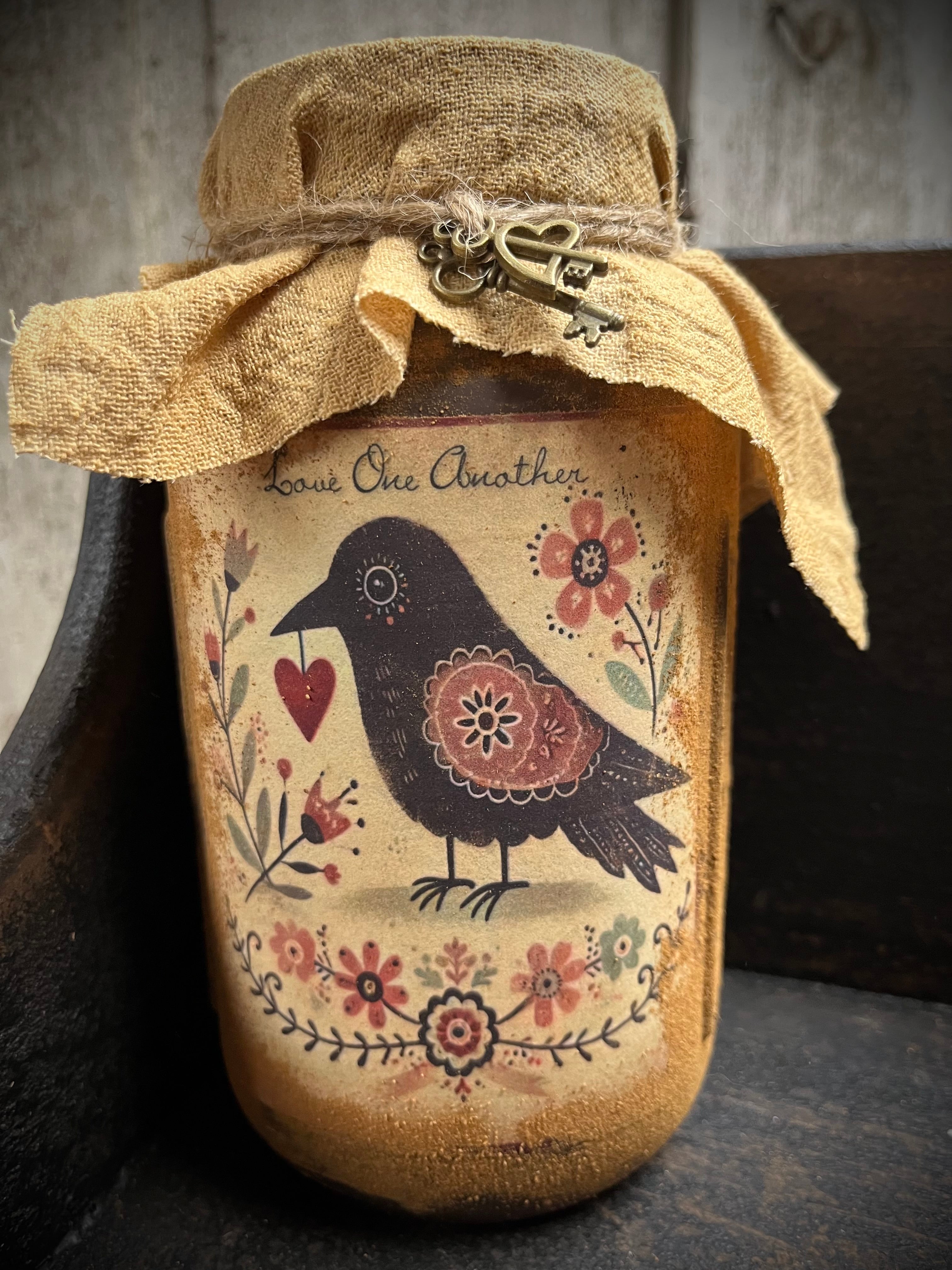 Primitive Valentines Jar With Picture And Keys 6x4