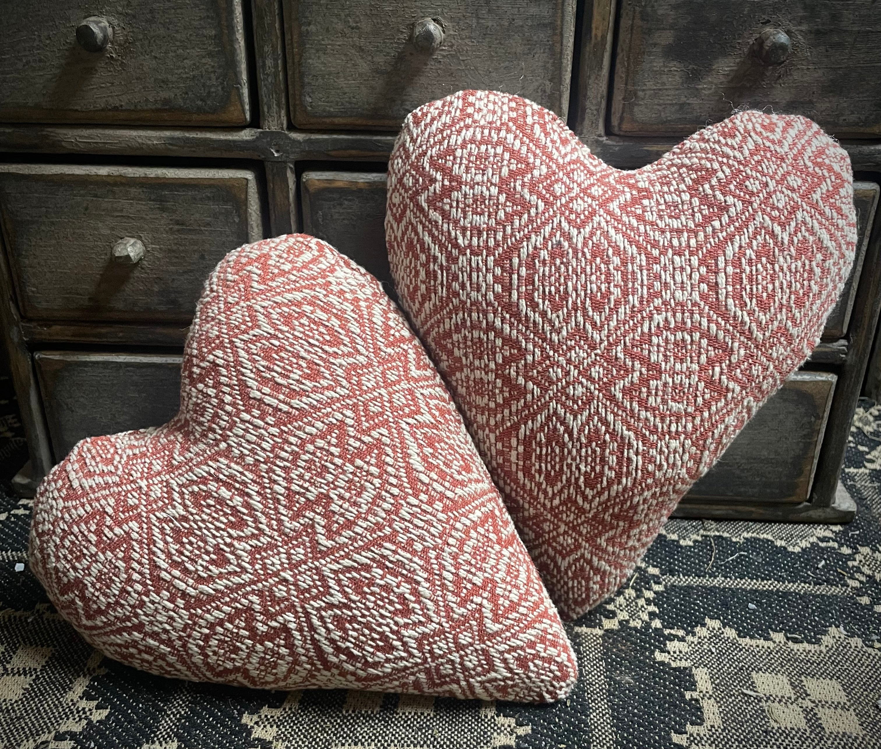 Primitive Handmade Valentines Coverlet Heart Vintage Red 10x9