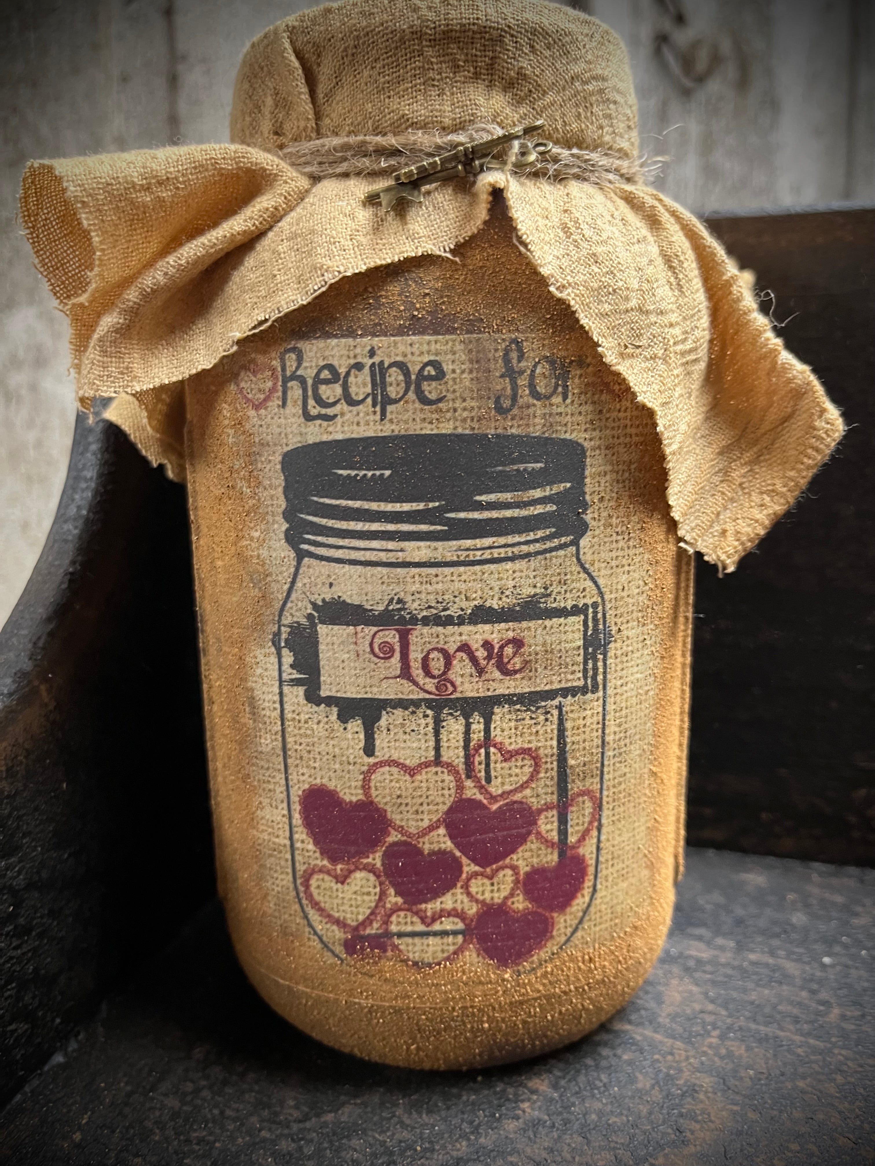 Primitive Valentines Jar With Picture And Keys 6x4