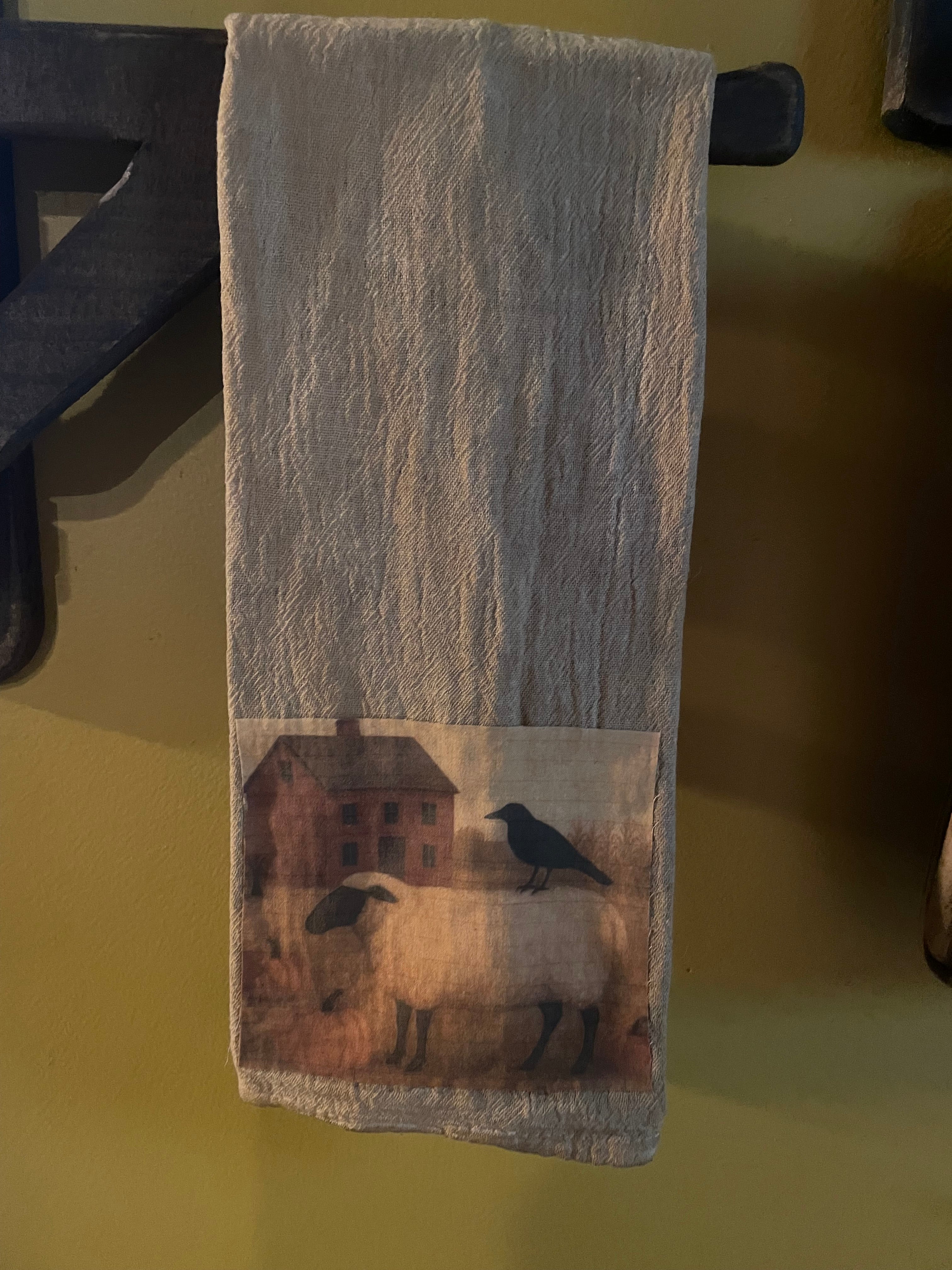 Primitive Decorative Fall Flour Sac Towel With Picture 28x29