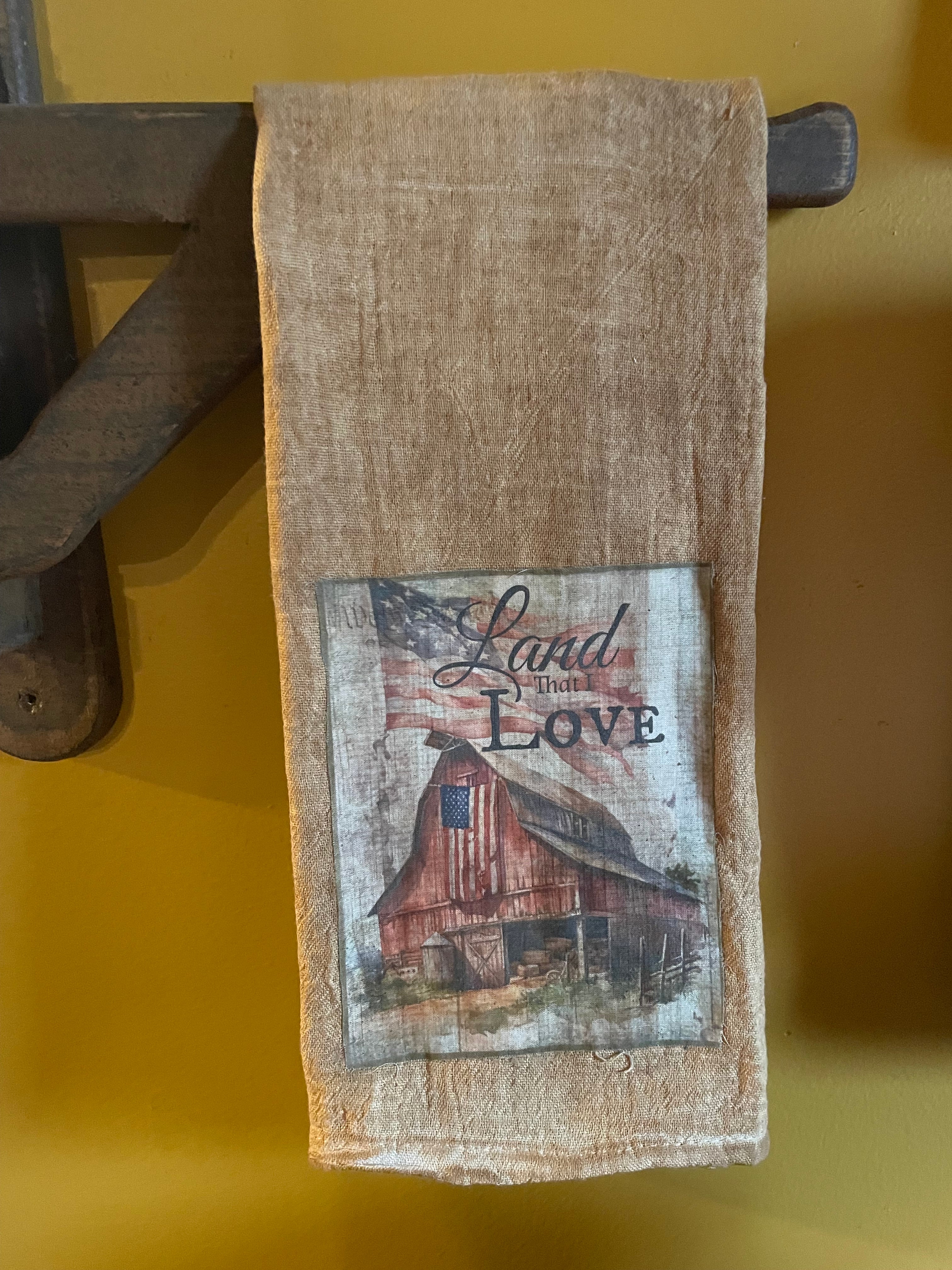 Primitive Decorative Americana Flour Sac Towel With Picture 28x29