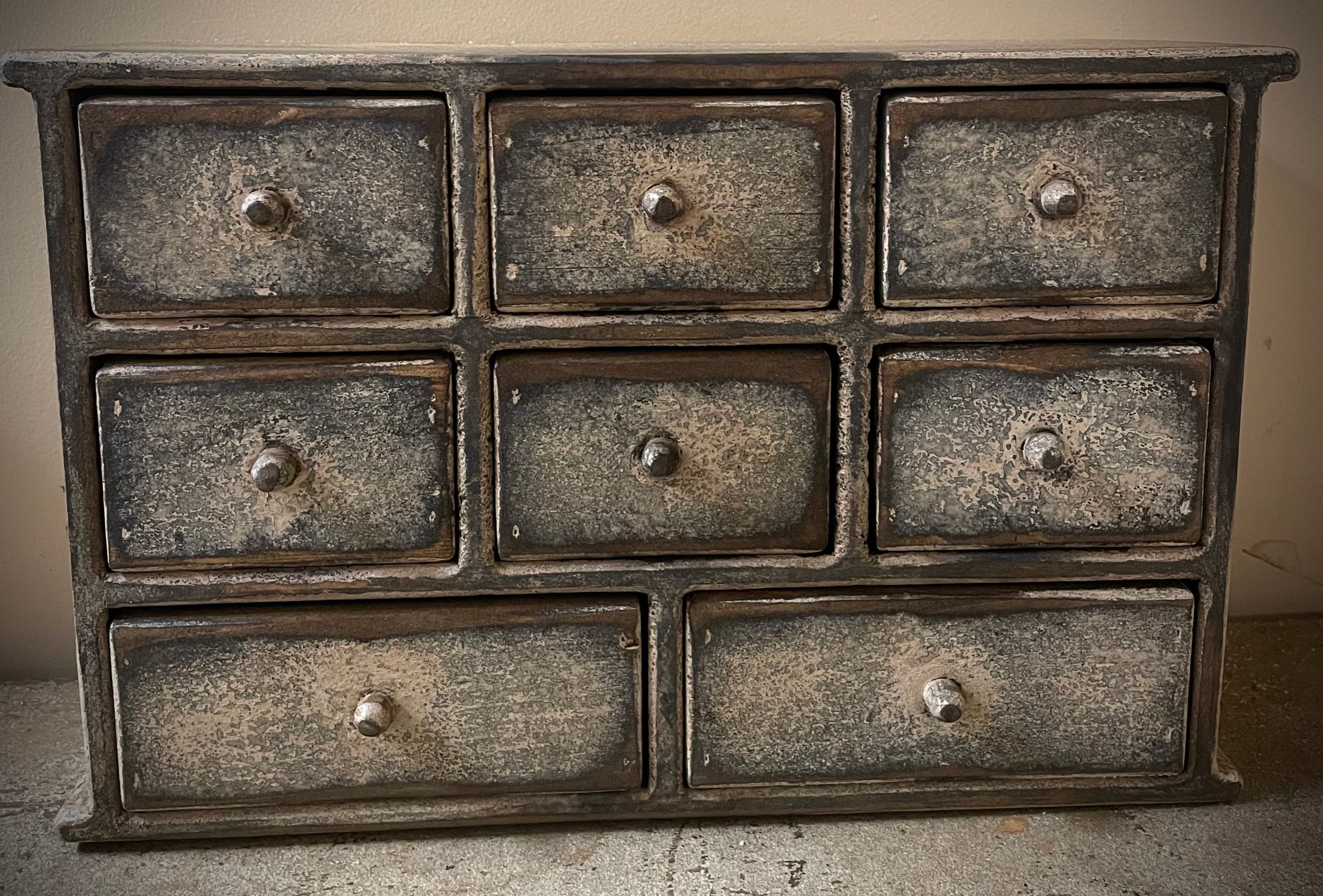 Primitive Wooden Eight Drawer Apothecary 18x12x8 Antique White