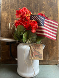 Primitive Geraniums In Antique Coffee Pot Gathering 14x9