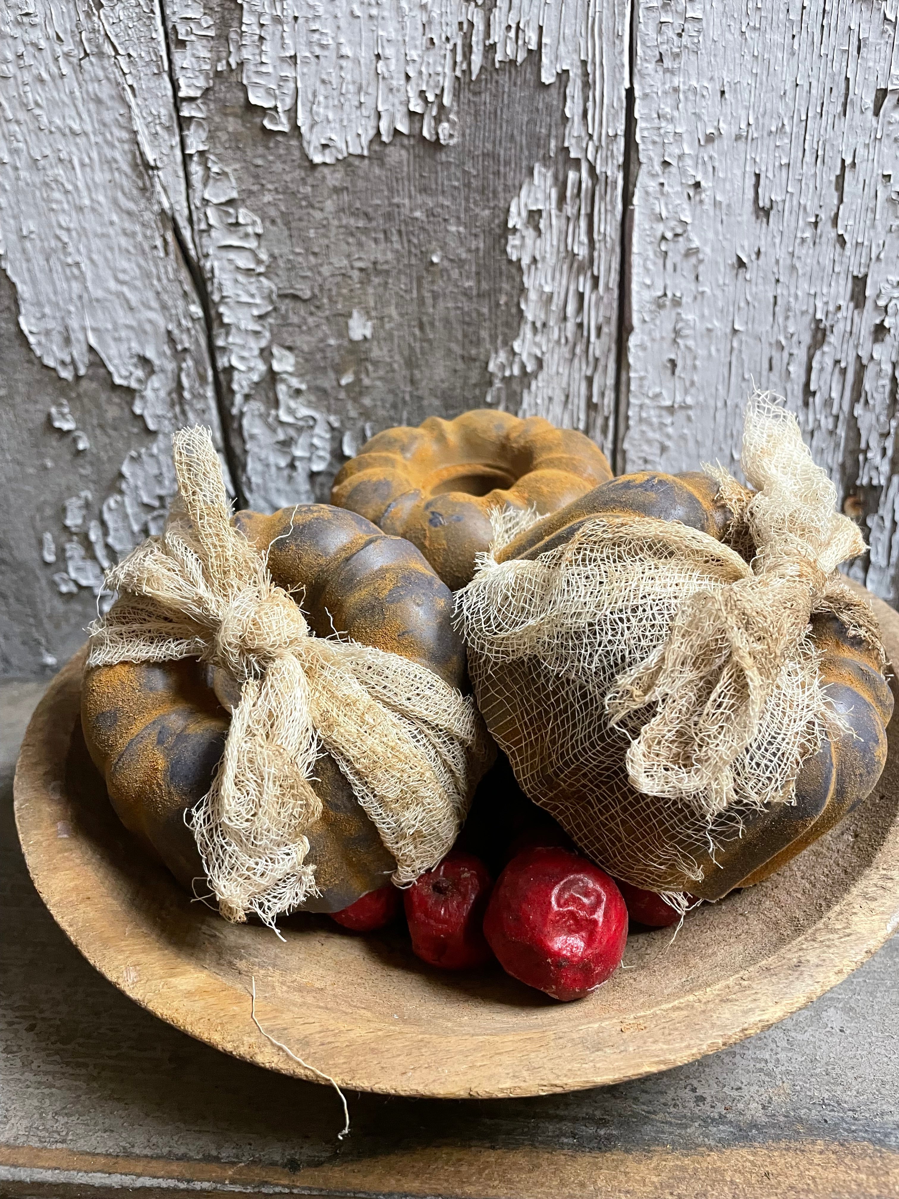 3 Primitive Blackened Wax Bundt Cake Bowl Fillers 3x2