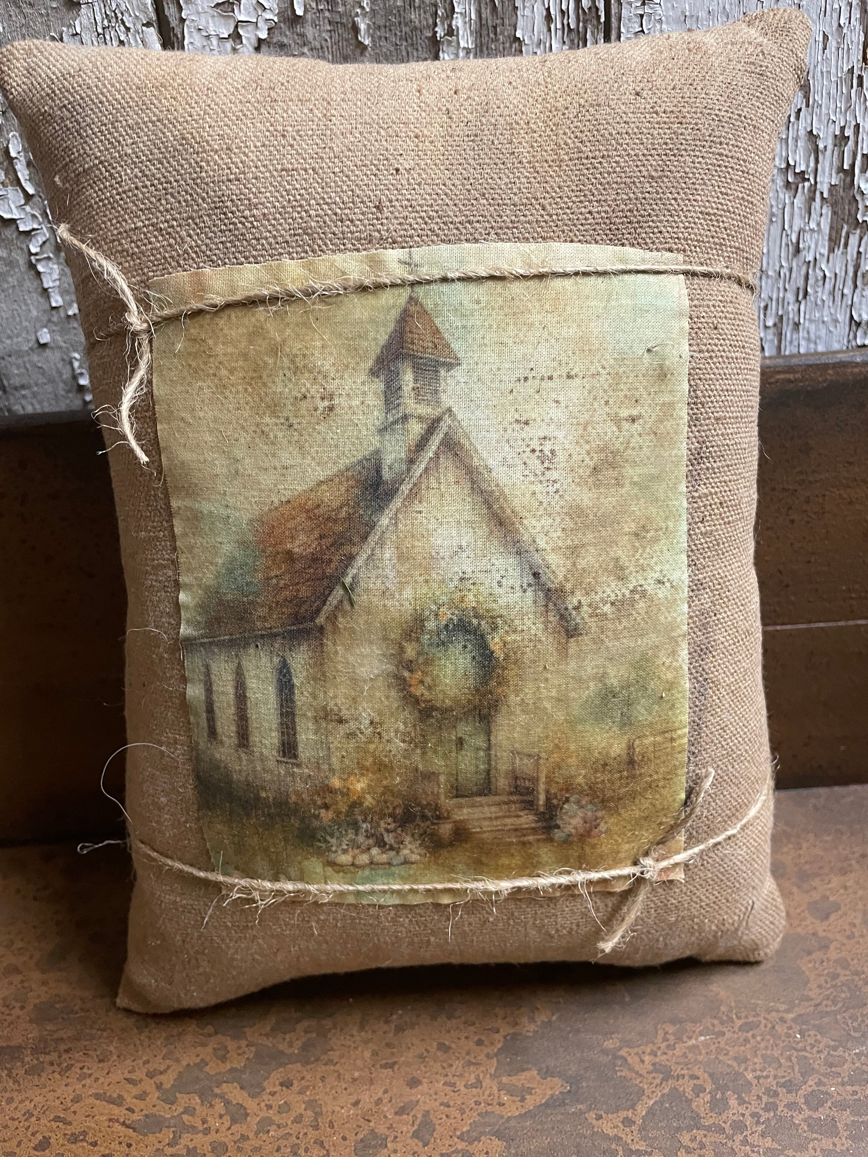 Small Primitive Easter Feedsac Pillow 10x8